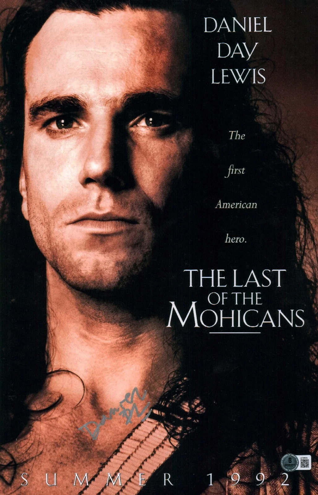 daniel day lewis — Daniel Day Lewis Signed The Last Of The Mohicans 11x17 Photo BAS LOA COA