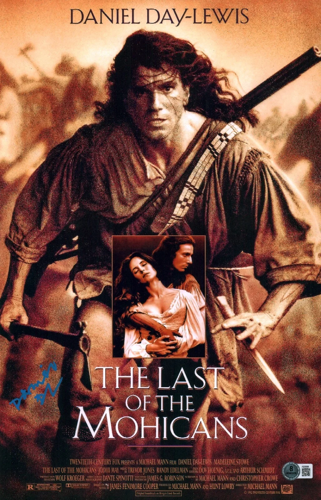 daniel day lewis — Daniel Day Lewis Signed The Last Of The Mohicans 11x17 Photo BAS LOA COA