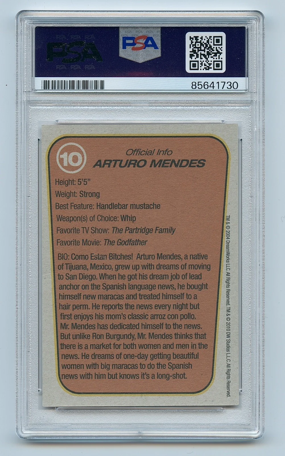 Ben Stiller — Ben Stiller Signed Autographed Anchorman Card Arturo Mendes #10 Psa/Dna Slabbed, изображение 2
