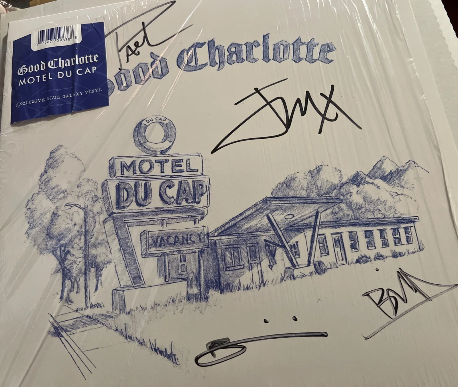 Good Charlotte Motel Du Cap Signed Galaxy Blue Vinyl Autograph, image 5