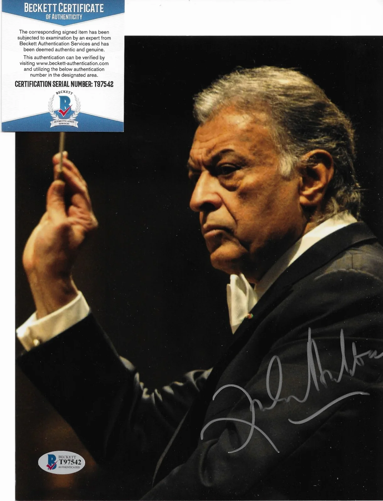 Conductor Zubin Mehta Signed 8x10 Photo Autographed BAS Beckett COA, image 2