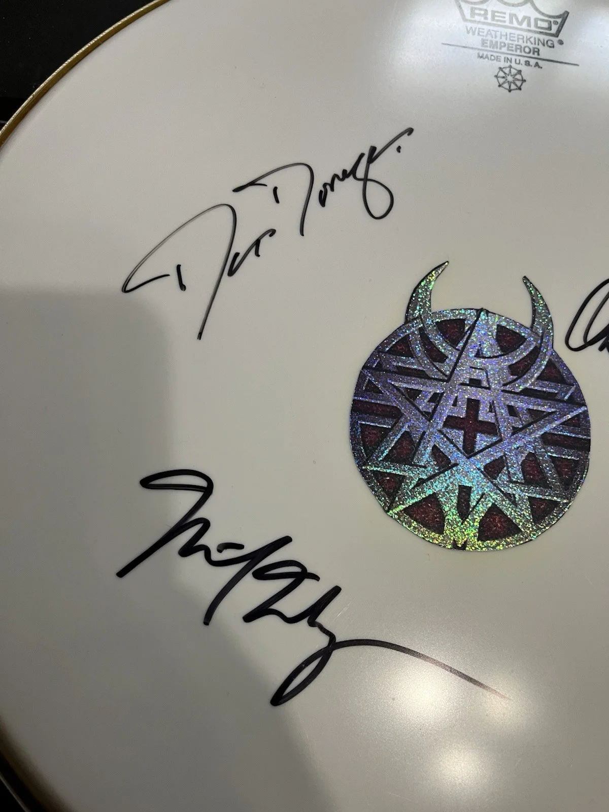 DISTURBED BAND SIGNED AUTOGRAPHED DRUM HEAD ALL 4, image 2