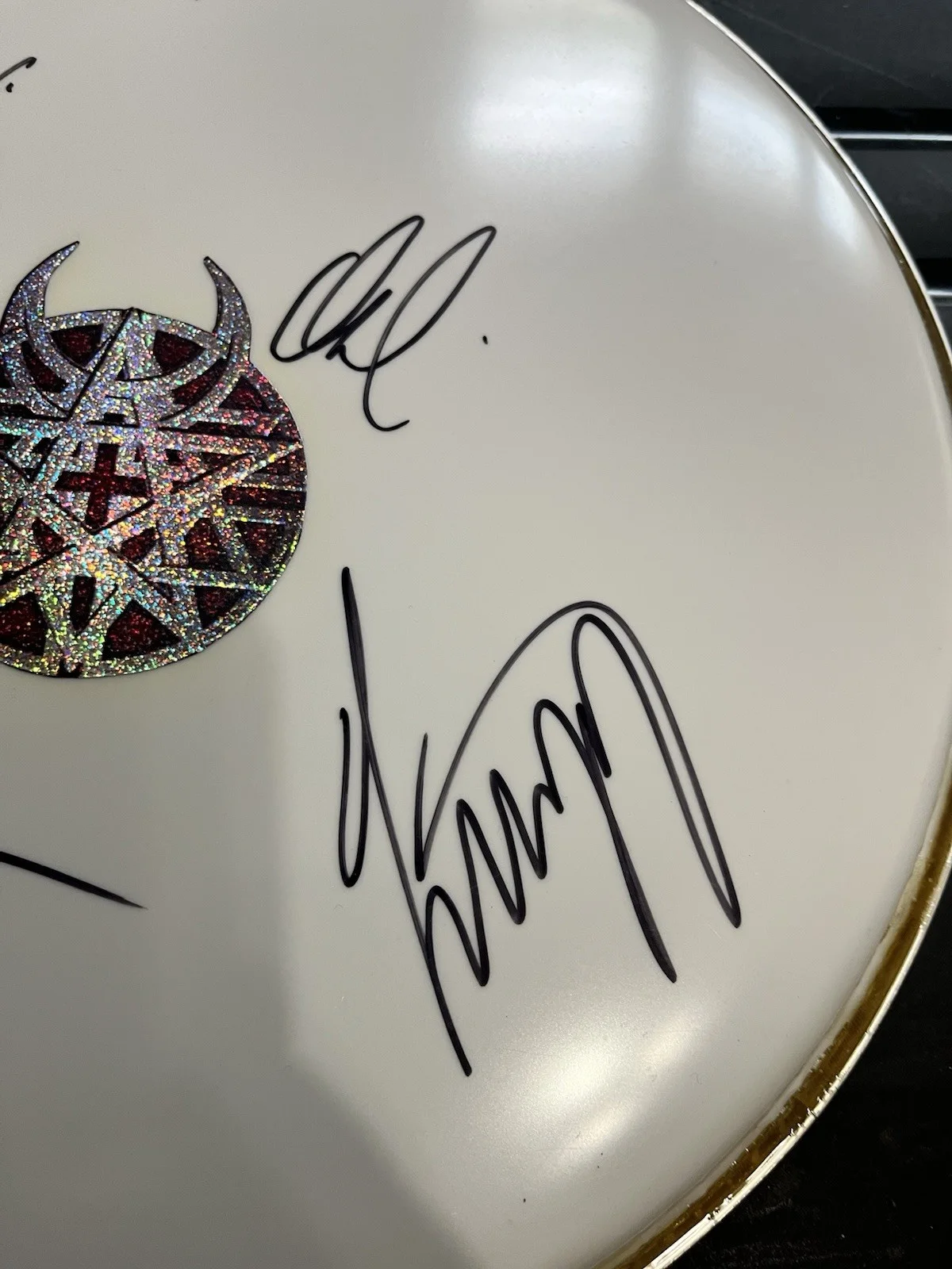 DISTURBED BAND SIGNED AUTOGRAPHED DRUM HEAD ALL 4, image 3