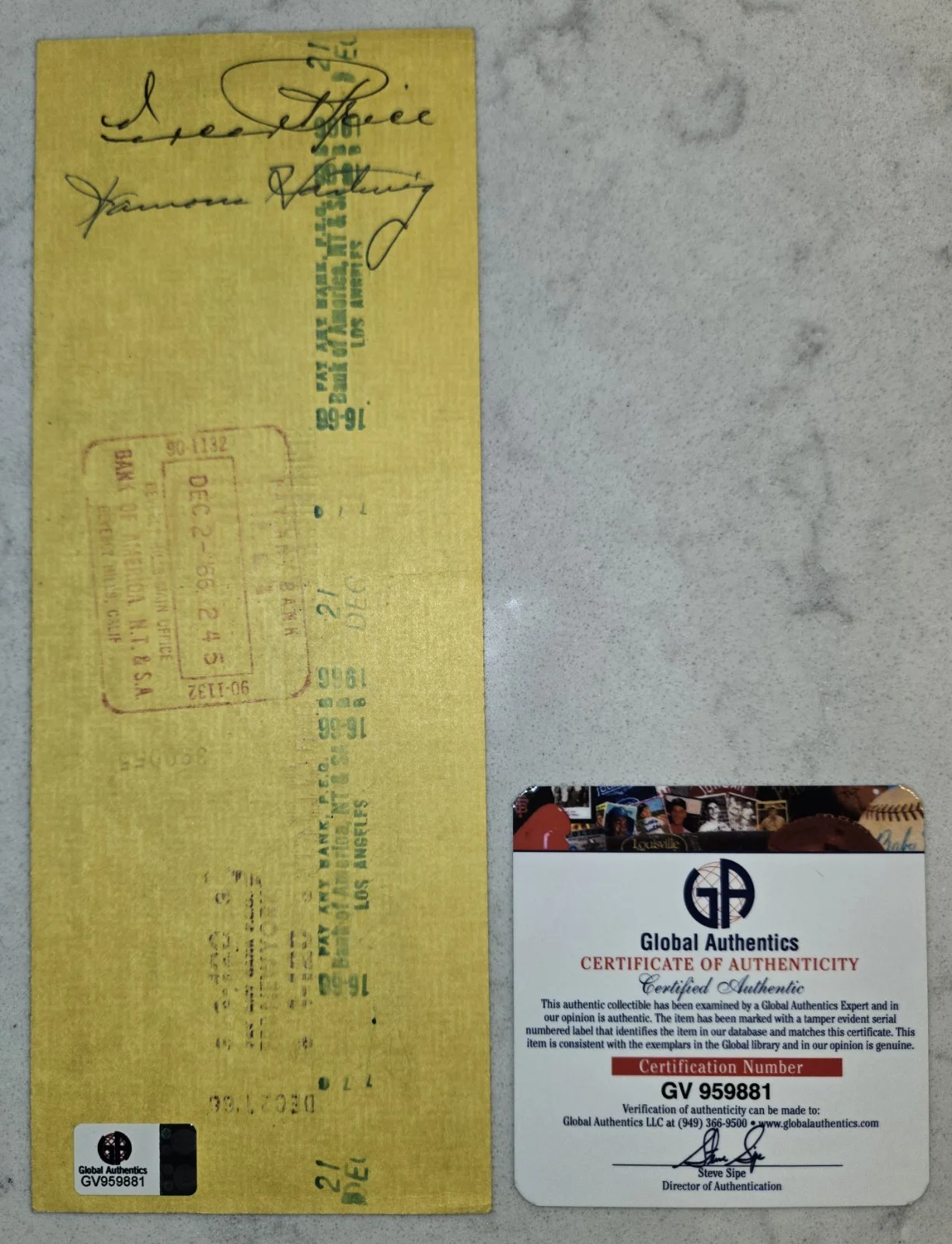 Vincent Price — Vincent Price Signed Payroll Check 11/9/66, image 2