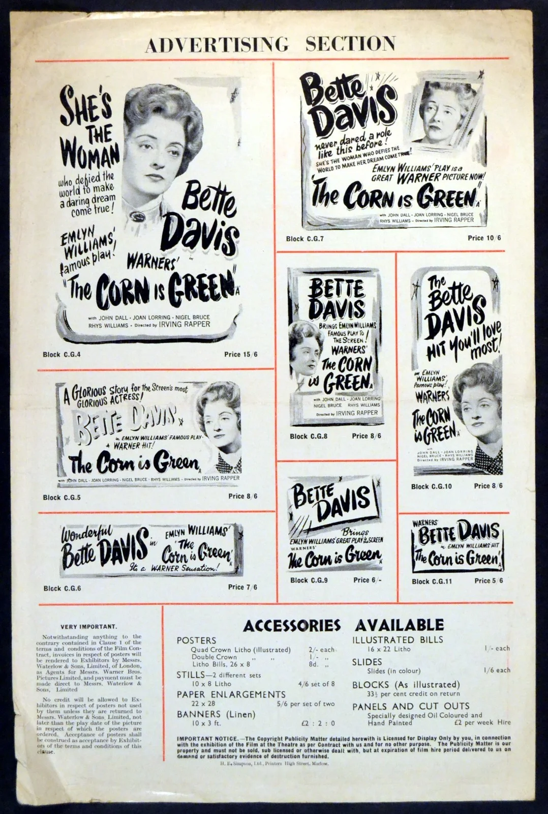 CORN IS GREEN 1945 Bette Davis, Nigel Bruce, Rhys Williams UK PRESS SHEET, image 2