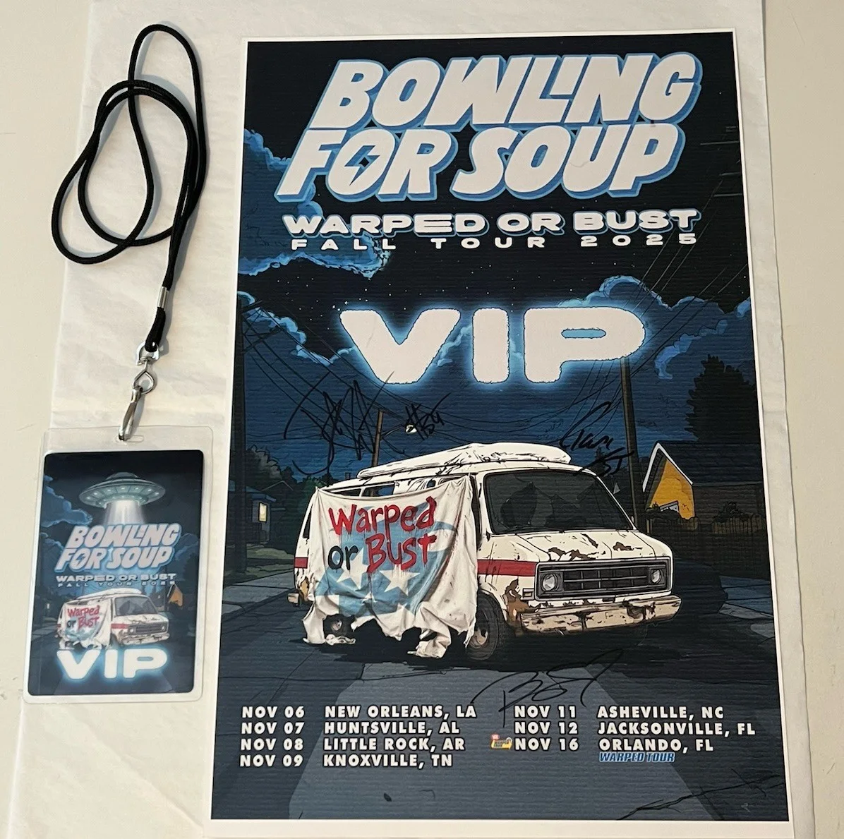 Bowling For Soup Signed 11x17 "Warped or Bust" VIP Concert Poster & Laminate, image 2
