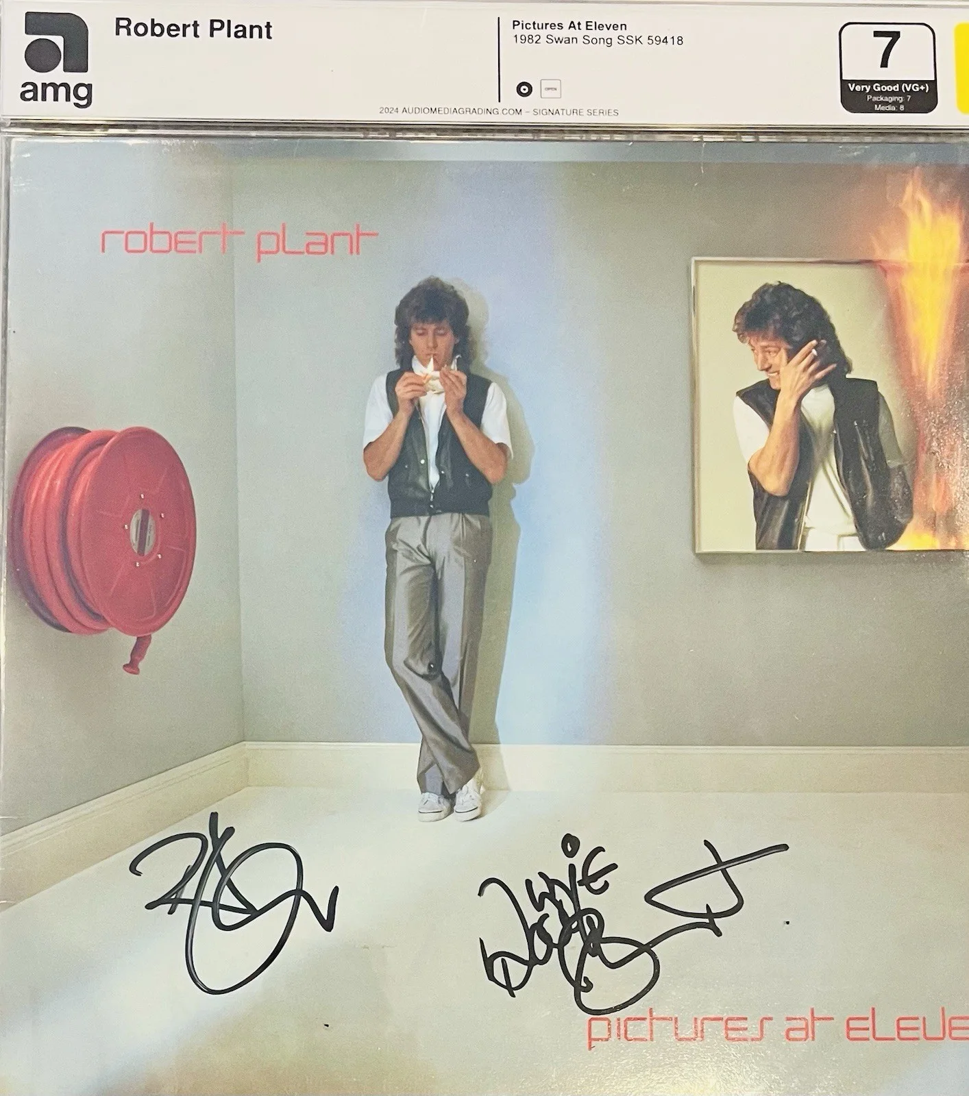 Robert Plant Led Zeppelin & Robby Blunt Signed Record Gem Autograph PSA/DNA, image 2