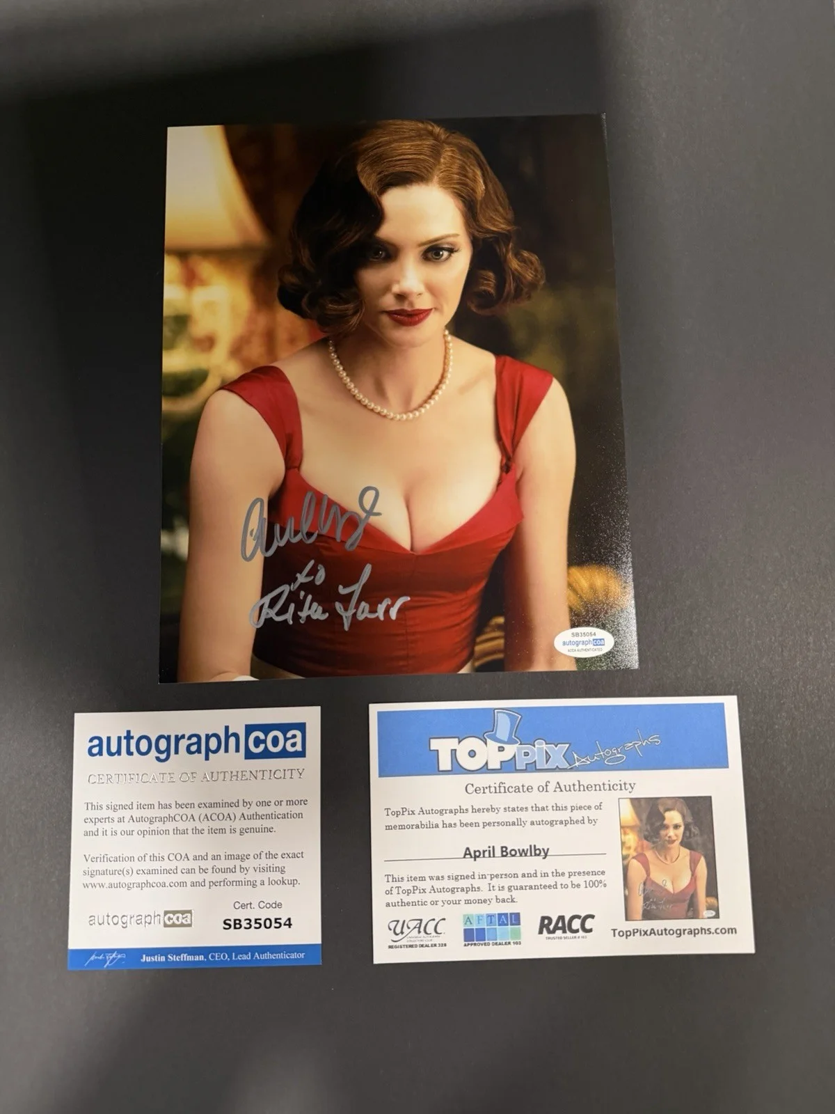 April Bowlby Signed 8x10 ACOA and TopPix COA, image 2