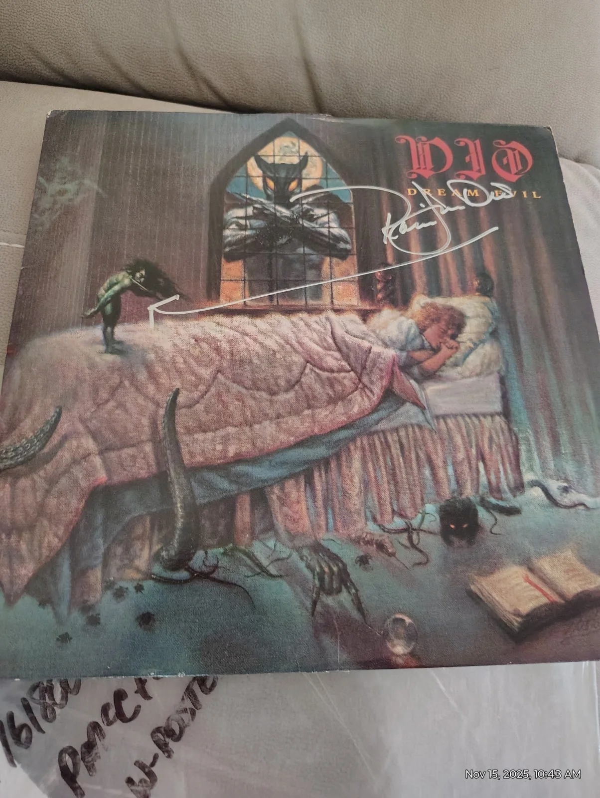Ronnie James Dio Signed Dream EVIL LP COVER. RARE FIND SABBATH BLACK, image 2