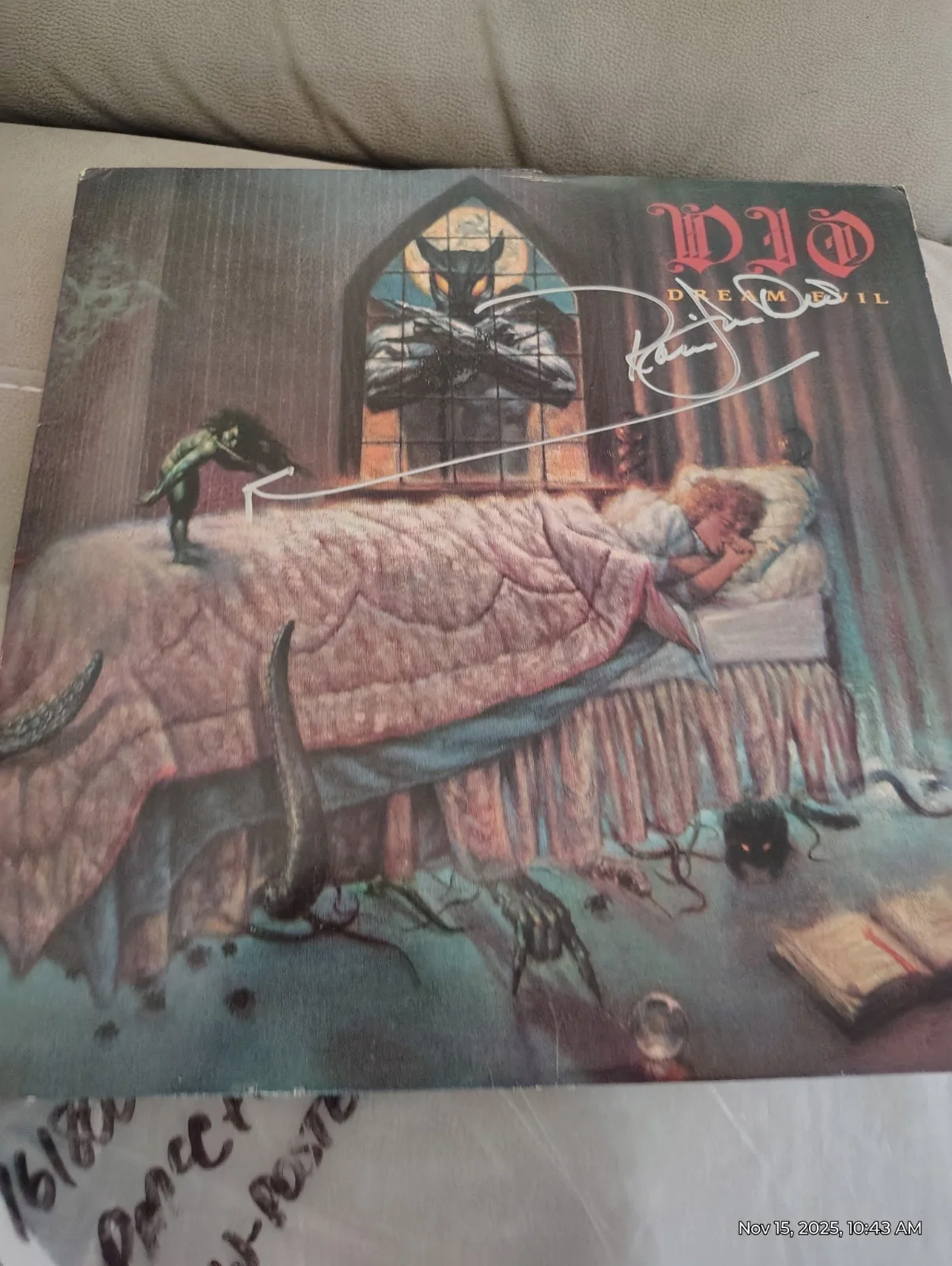 Ronnie James Dio Signed Dream EVIL LP COVER. RARE FIND SABBATH BLACK, image 3