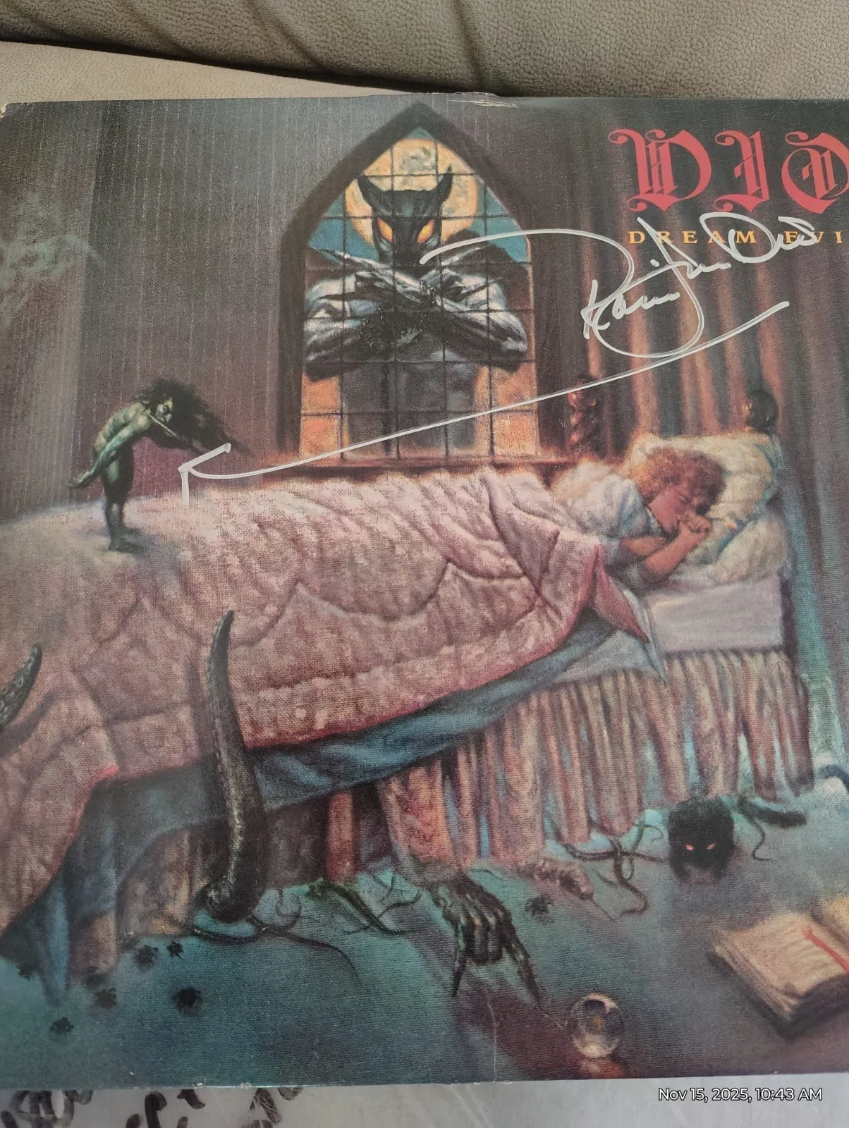 Ronnie James Dio Signed Dream EVIL LP COVER. RARE FIND SABBATH BLACK, image 4