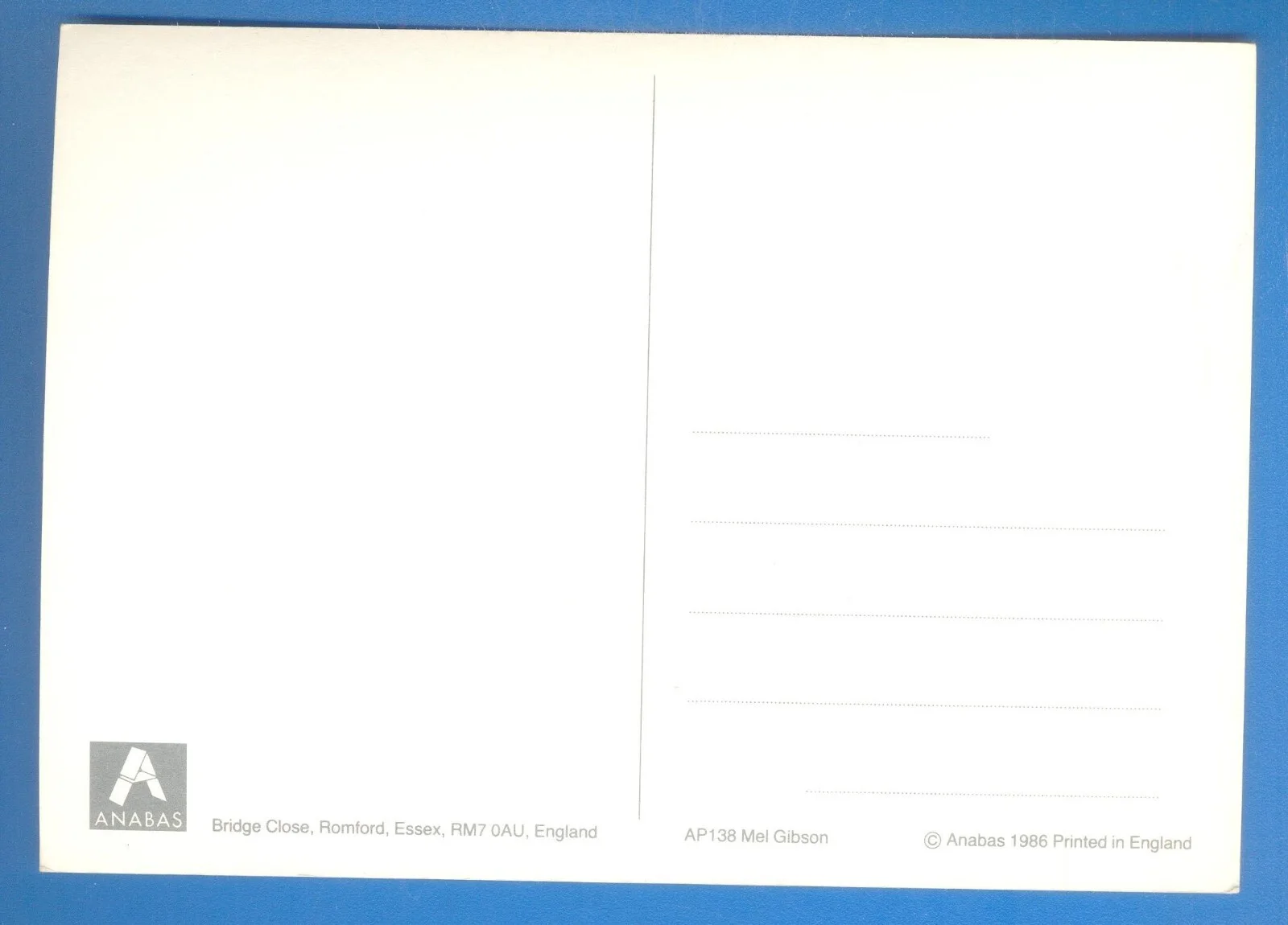 RICHARD GERE.POSTCARD PUBLISHED 1986.SIZE 12 x 17cms (A), image 2