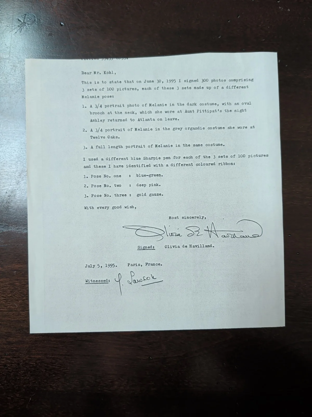 Olivia de Havilland — Olivia de Havilland Signed GWTW Melanie 8x10 Photo + Rare 1995 Provenance Letter, изображение 5