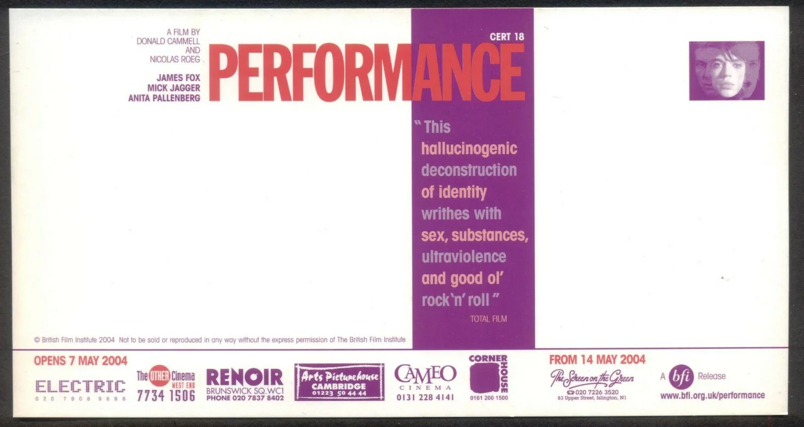 Modern FILM POSTER Postcard: PERFORMANCE (Mick Jagger, Anita Pallenberg)., изображение 2