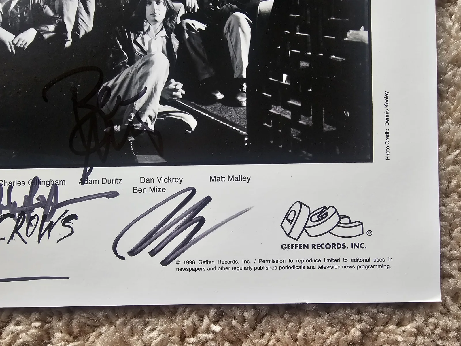 8x10 Autographed Counting Crows Band Photo (6 Signatures), image 3