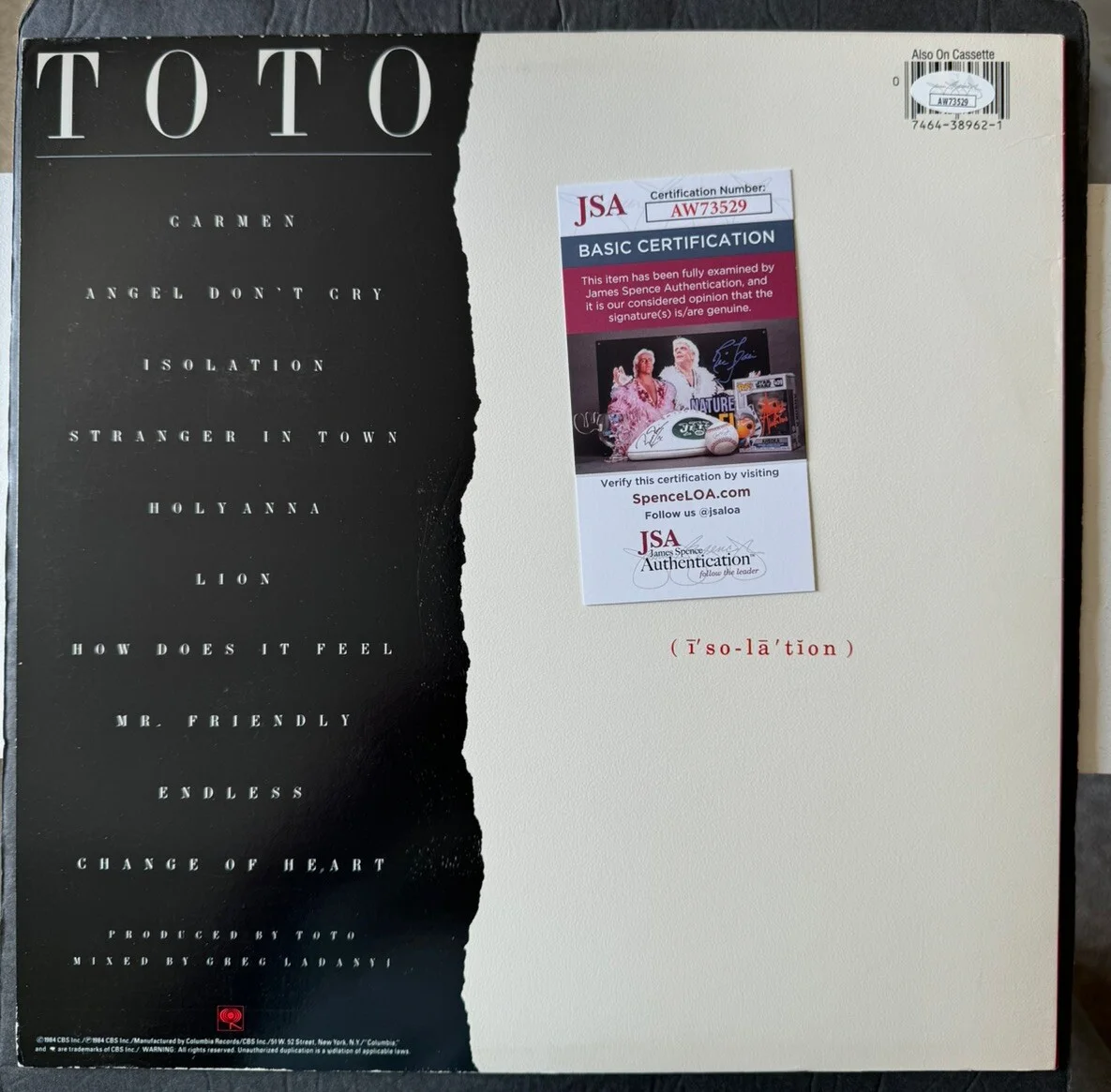 Steve Lukather Signed Vinyl Isolation Toto Autographed JSA COA Album Record Lp, image 2