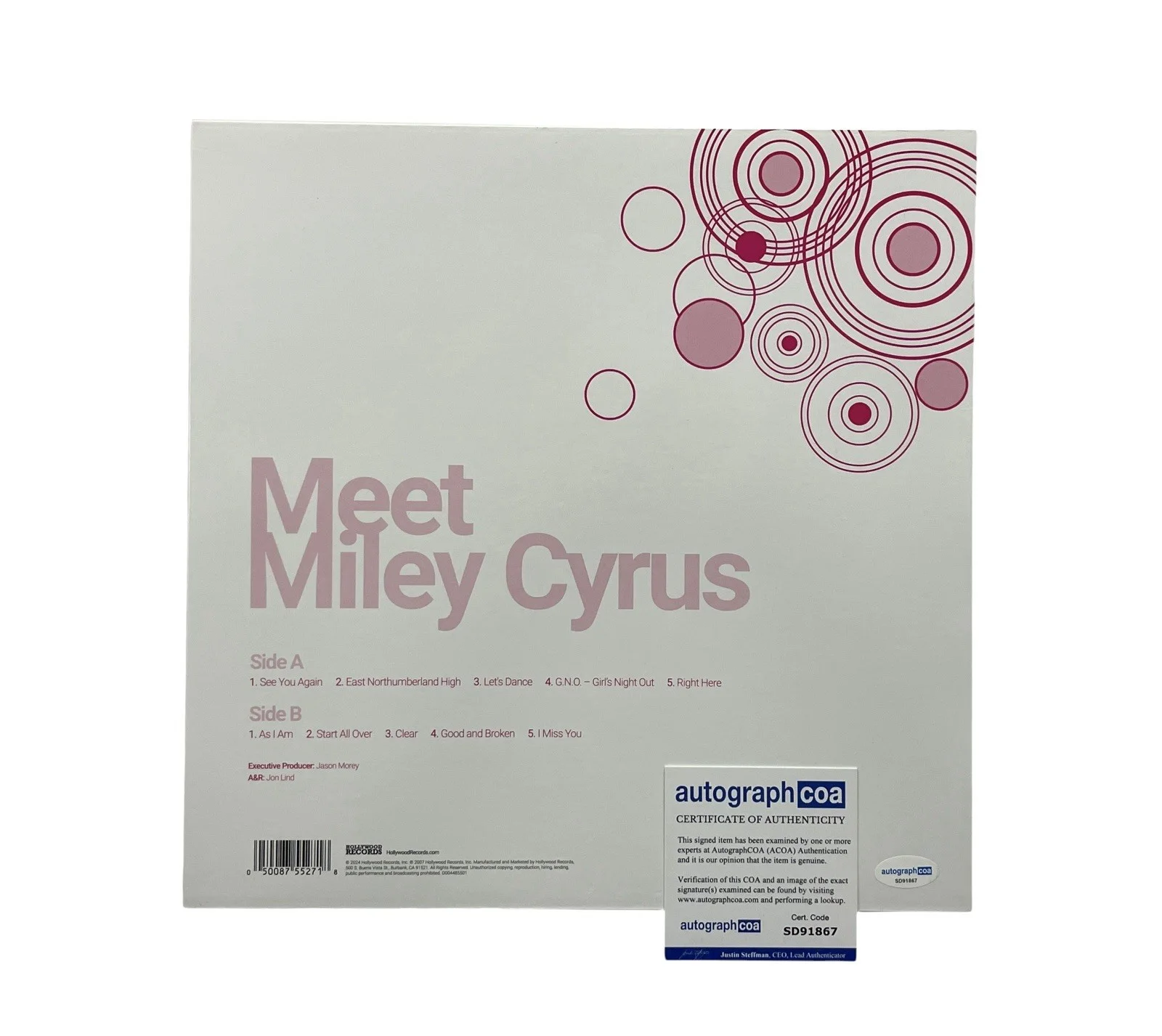 Meet Miley Cyrus Signed Limited White/Black Splatter Vinyl Hannah Montana ACOA, изображение 4
