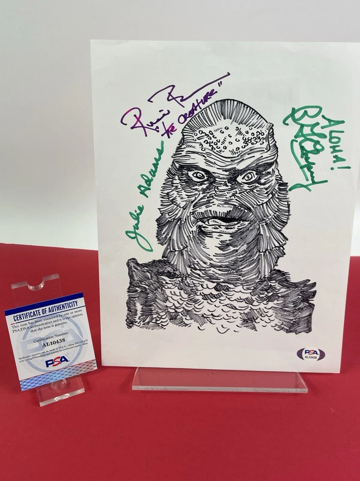 Julia Adams Ben Chapman Ricou Chapman PSA Certified Signed Creature Sketch 8x10, изображение 2