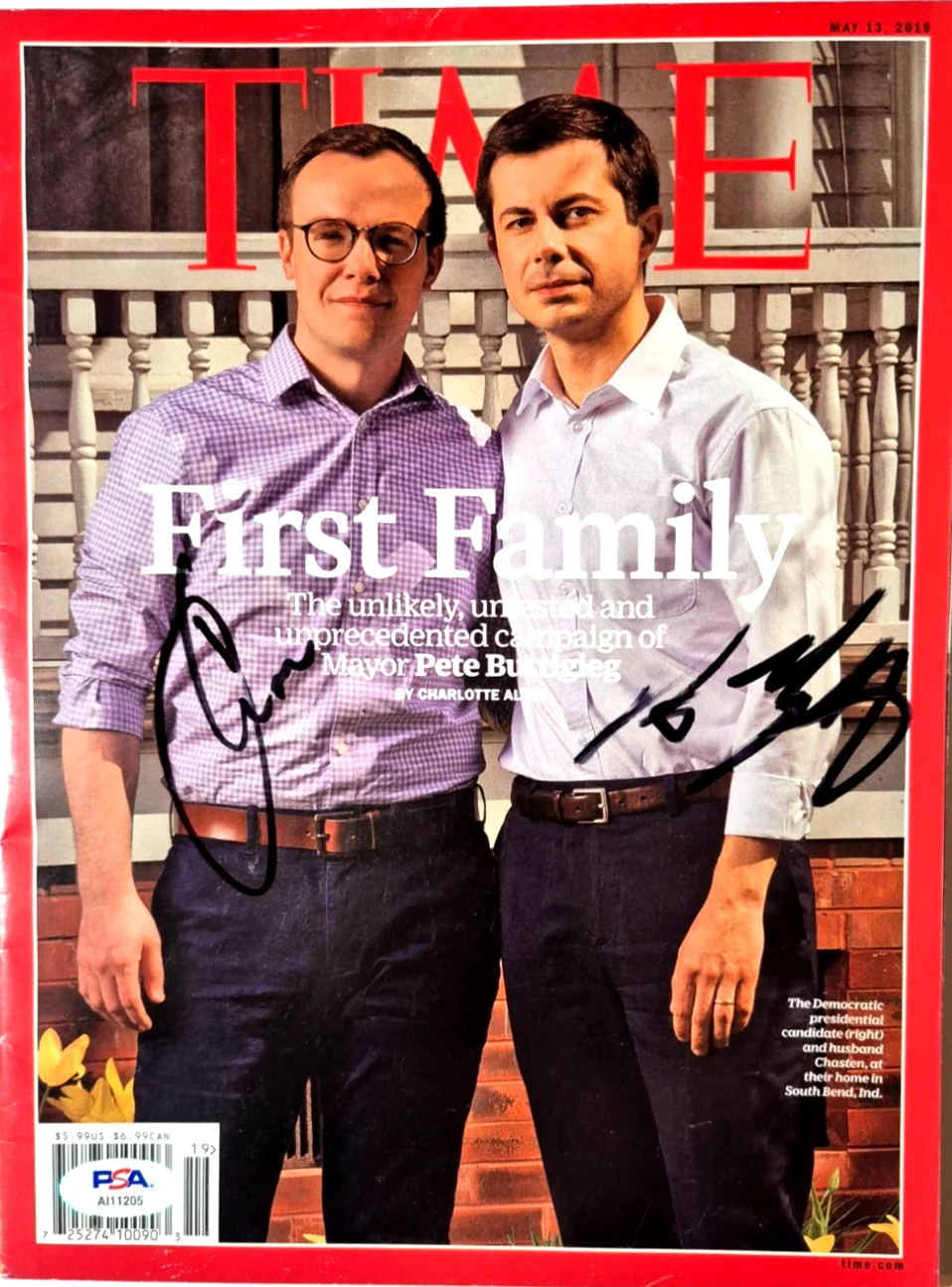Pete Buttigieg, Chasten Buttigieg — PETE BUTTIGIEG & CHASTEN BUTTEGIEG SIGNED AUTOGRAPH TIME MAGAZINE COVER PSA COA, image 2