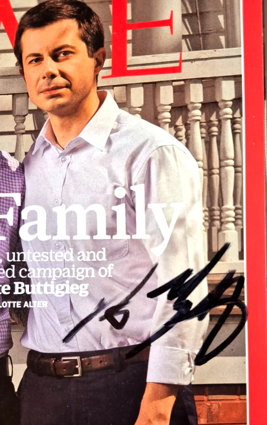 Pete Buttigieg, Chasten Buttigieg — PETE BUTTIGIEG & CHASTEN BUTTEGIEG SIGNED AUTOGRAPH TIME MAGAZINE COVER PSA COA, image 3