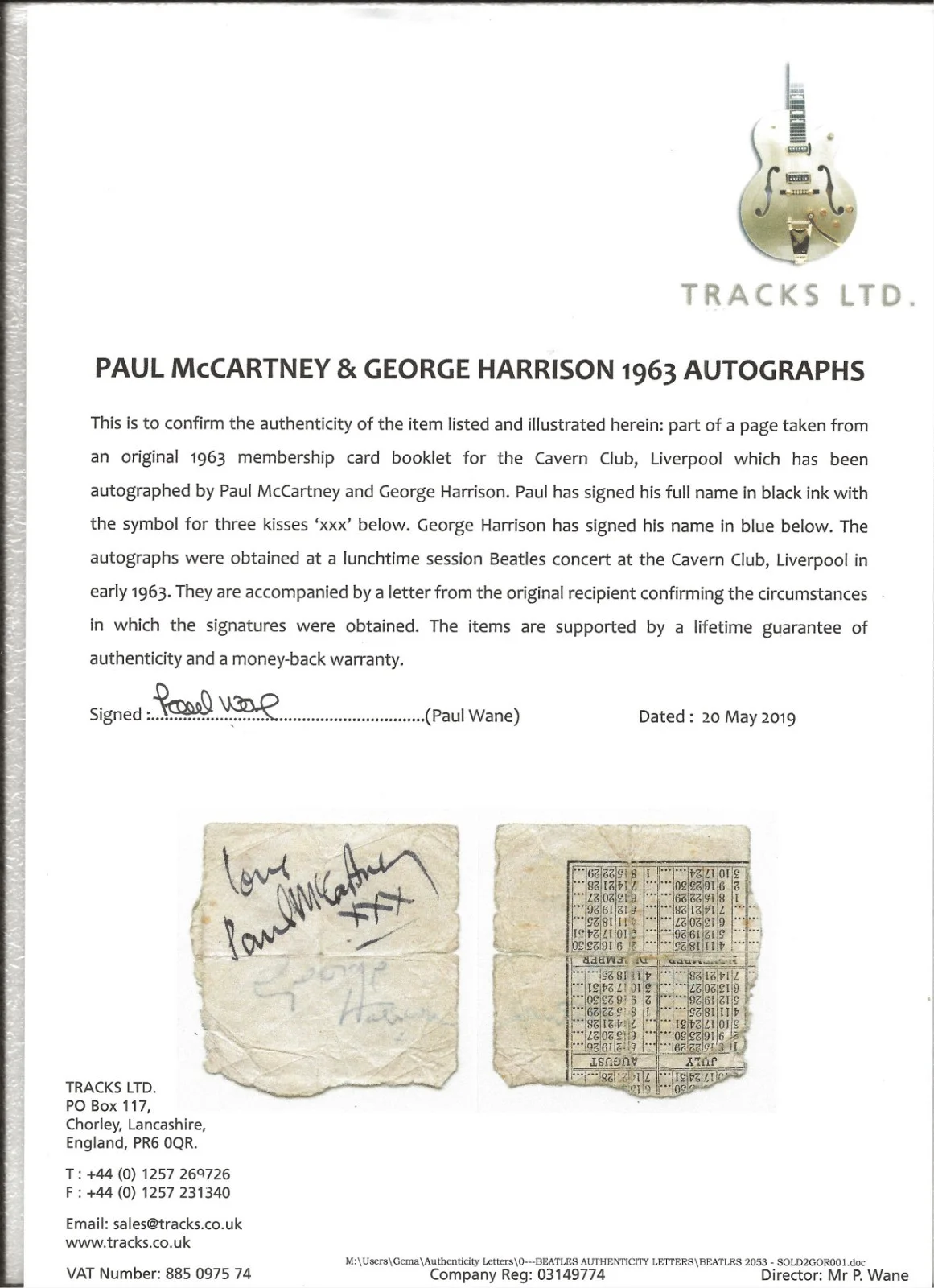 The Beatles McCartney Harrison Signed Cavern Club Membership Card TRACKS LOA, изображение 2