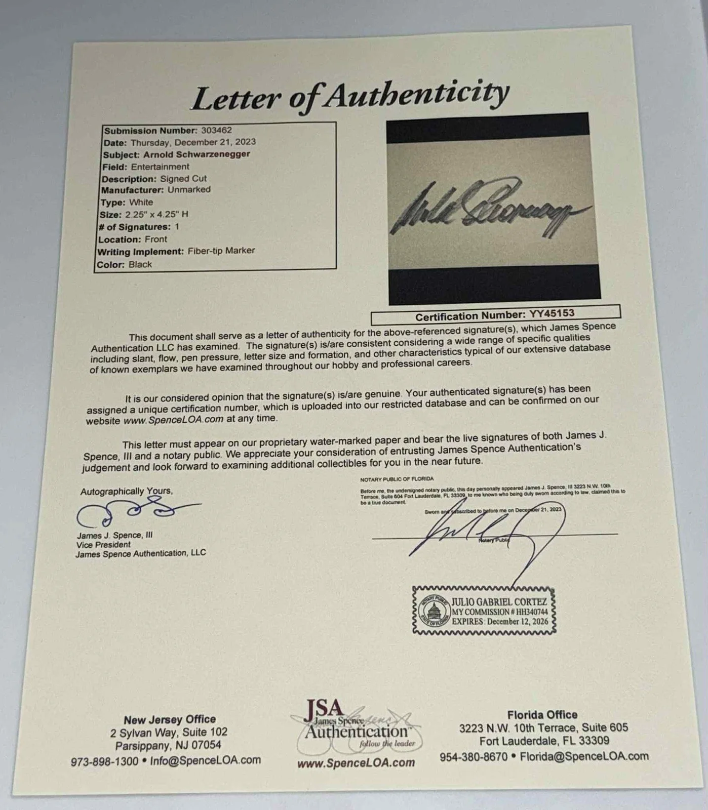 Arnold Schwarzenegger — Arnold Schwarzenegger Signed Cut Signature JSA LOA Terminator Actor Autograph, image 2
