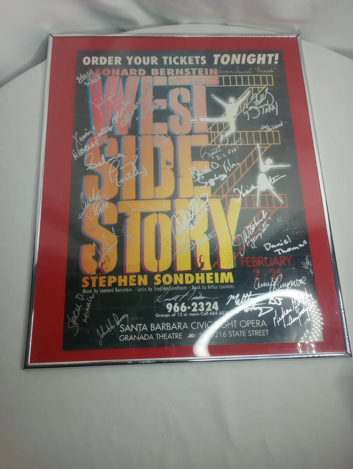 West Side Story Poster Signed Santa Barbara Civic Light Opera Leonard Bernstein, image 2