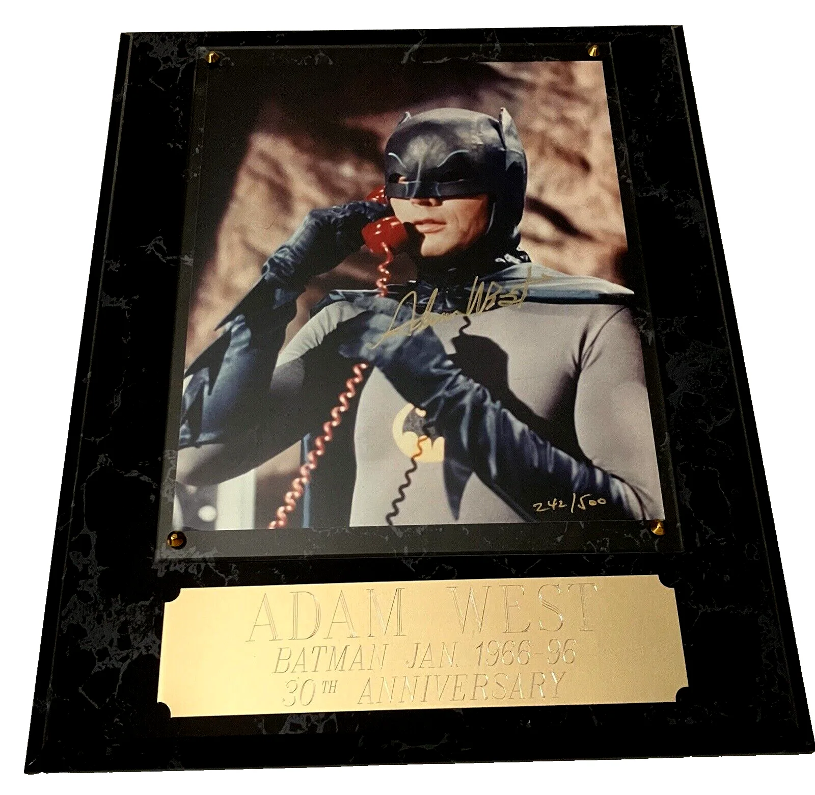 Adam West — Batman: Ltd. Edition 30th Anniversary Plaque (1966-96) Signed by Adam West /COA
