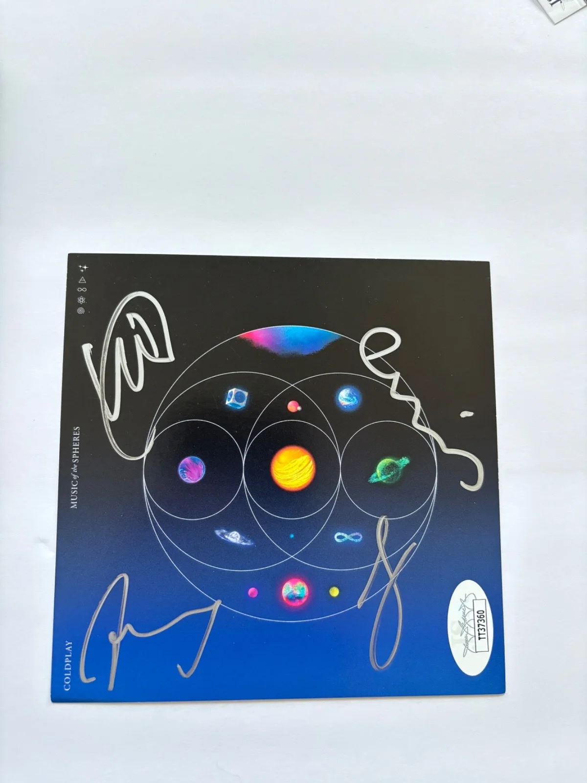 COLDPLAY BAND SIGNED CD INSERT FRAMED MUSIC OF THE SPHERES CHRIS MARTIN +3 JSA, image 2