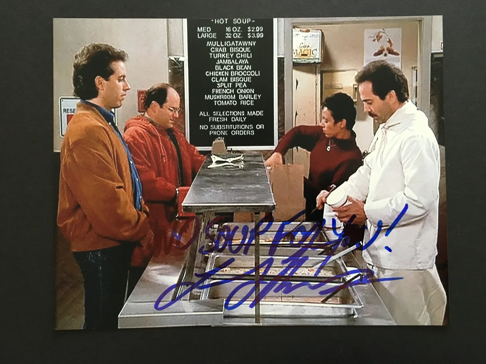 LARRY THOMAS — LARRY THOMAS "SOUP NAZI" AUTOGRAPHED " NO SOUP FOR YOU" 8 X 10 PHOTO