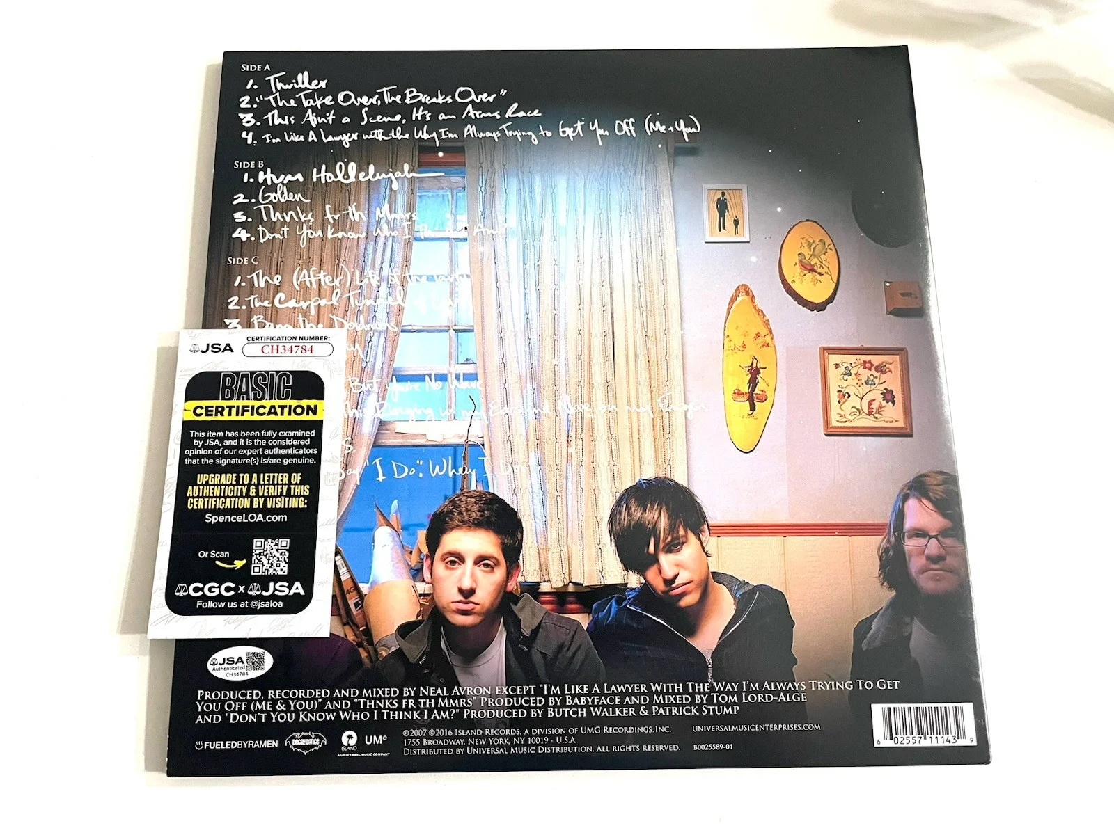 PETE WENTZ AND PATRICK STUMP FALL OUT BOY signed INFINITY ON HIGH Vinyl JSA COA, image 3