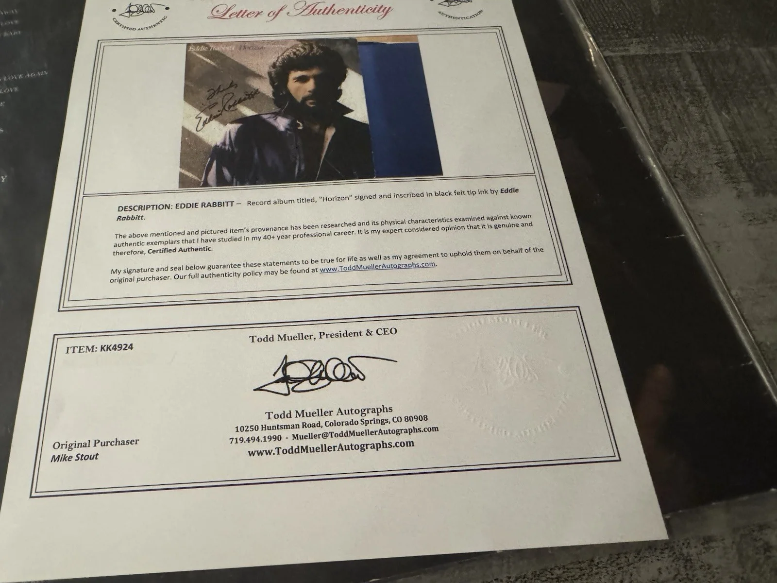 EDDIE RABBITT TODD MUELLER/COA SIGNED LP RECORD ALBUM dual COAs country music, изображение 5