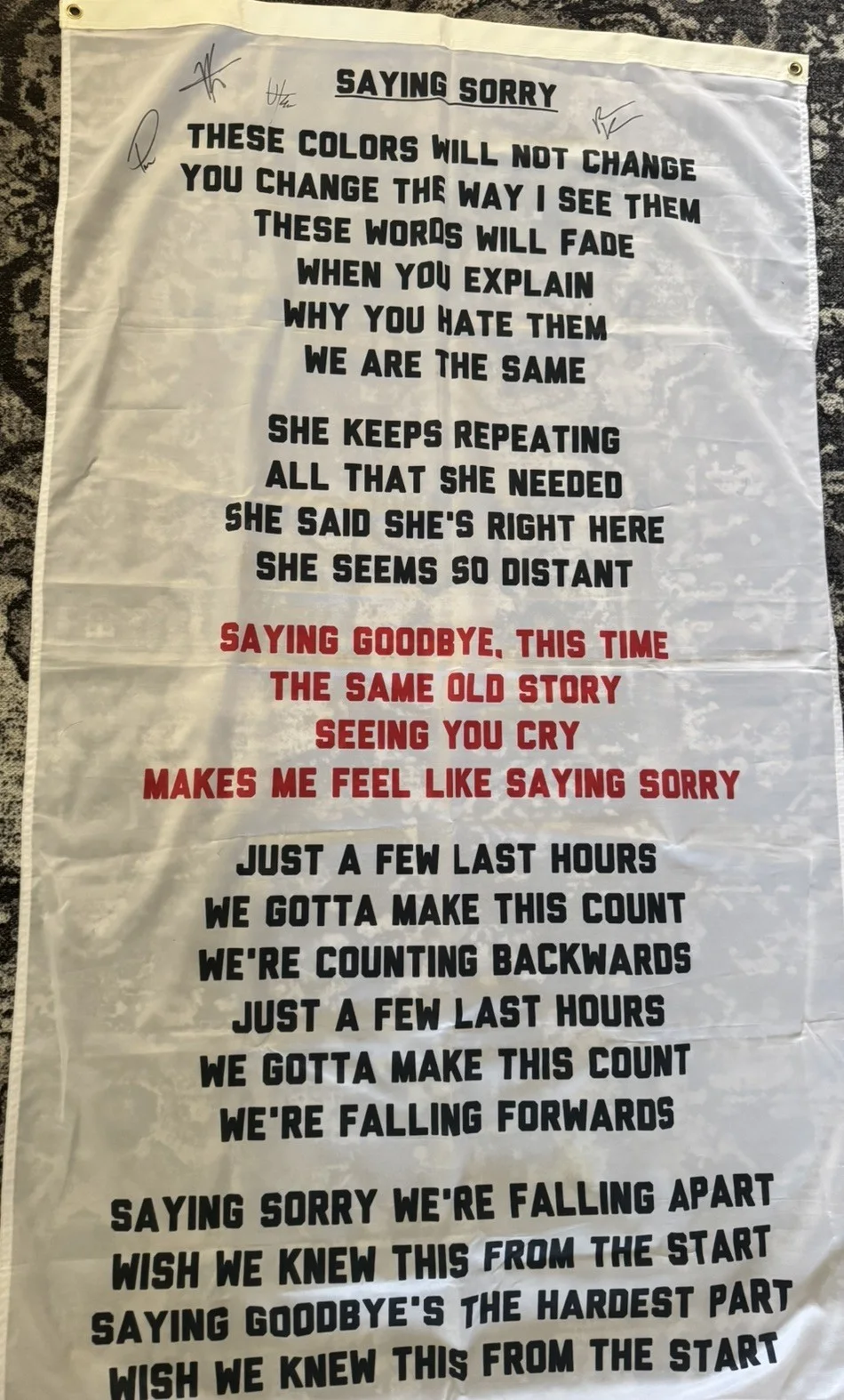 Hawthorne Heights Signed Band Piece One Of A Kind Lyrics stage used, image 2