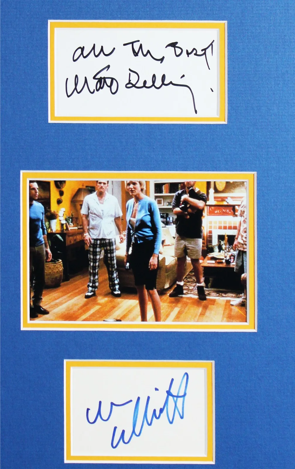 Ben Stiller, Cameron Diaz, Matt Dillon, Chris Elliott, Lin Shaye — There's Something About Mary (5) Stiller, Diaz, Dillon Signed Framed Display BAS, image 3