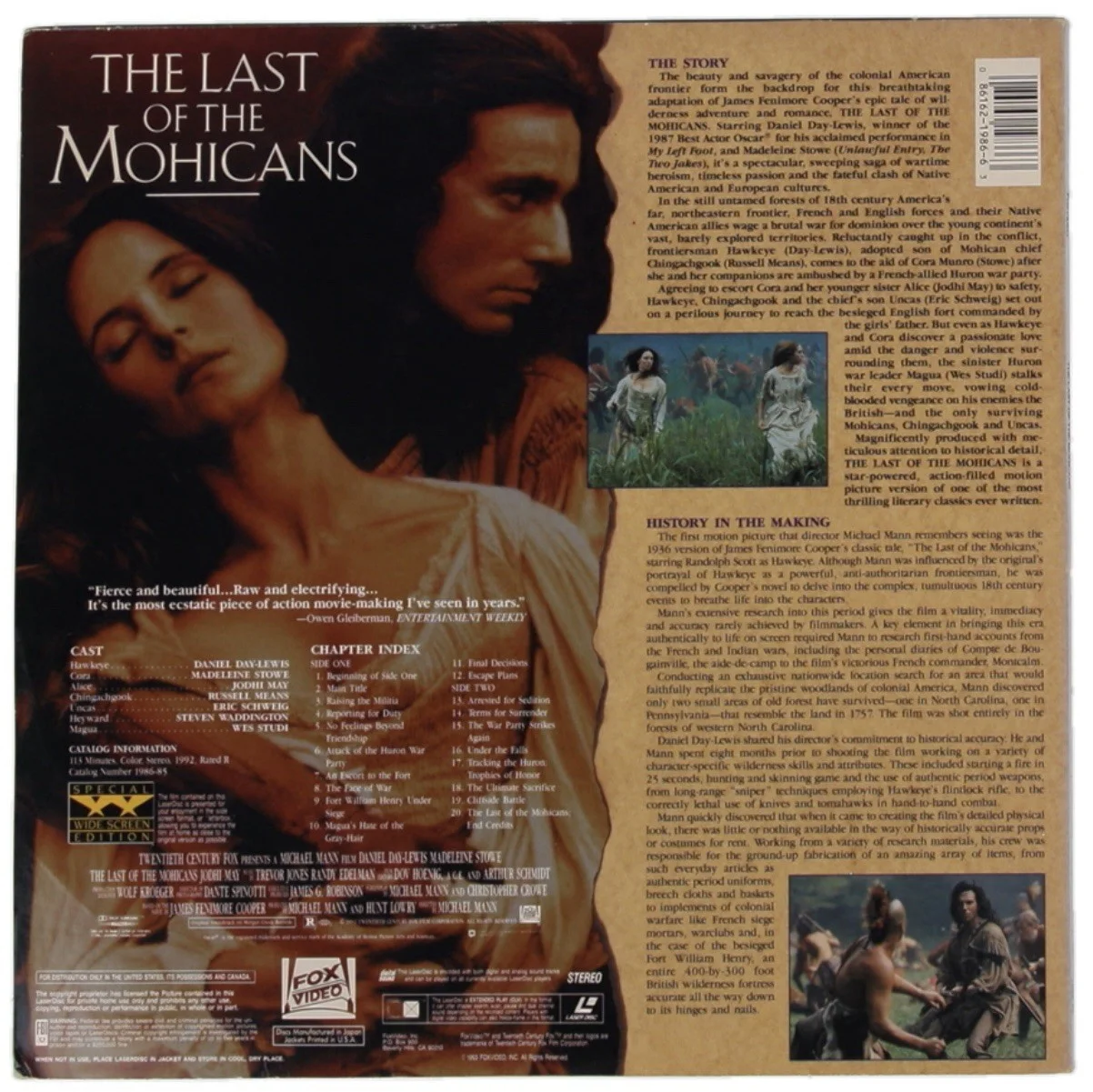 Daniel Day Lewis — Daniel Day Lewis Signed Autographed Last of the Mohicans LaserDisc Movie PSA/DNA, изображение 2