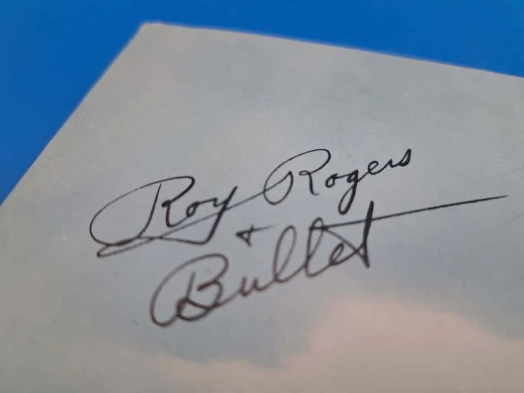 Roy Rogers, Bullet — Roy Rogers with Bullet the White Shepherd Dog Small Color Poster Autograph, изображение 2