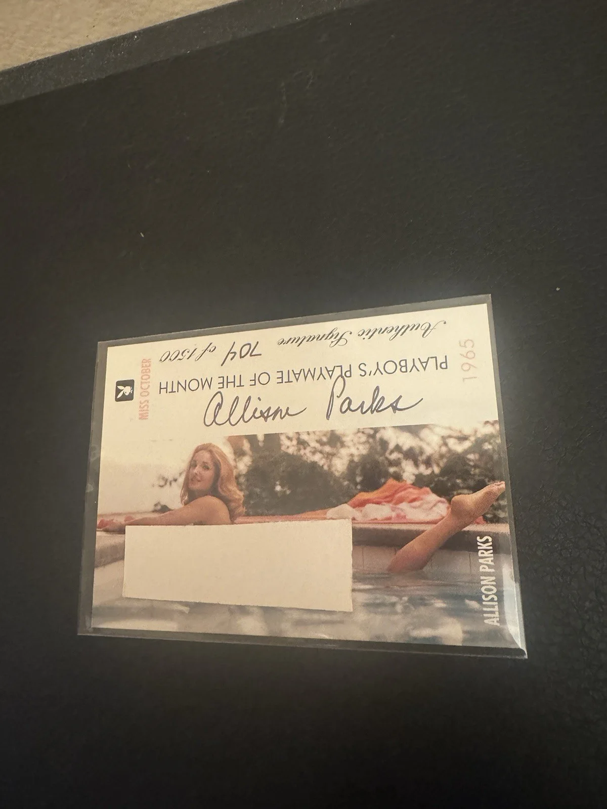 Hot Girl Autograph Card ALLISON PARKS Signed Playmate Of The Month Miss Oct 1965, изображение 2