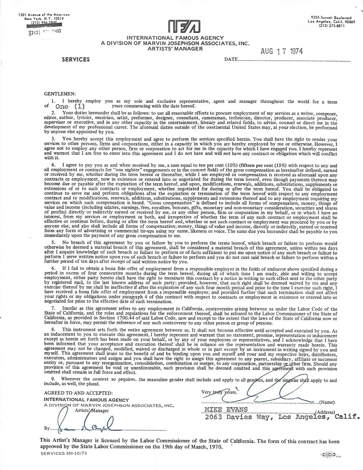Mike Evans — Rare MIKE EVANS Three Times Signed Contract All in the Family The Jeffersons, изображение 2