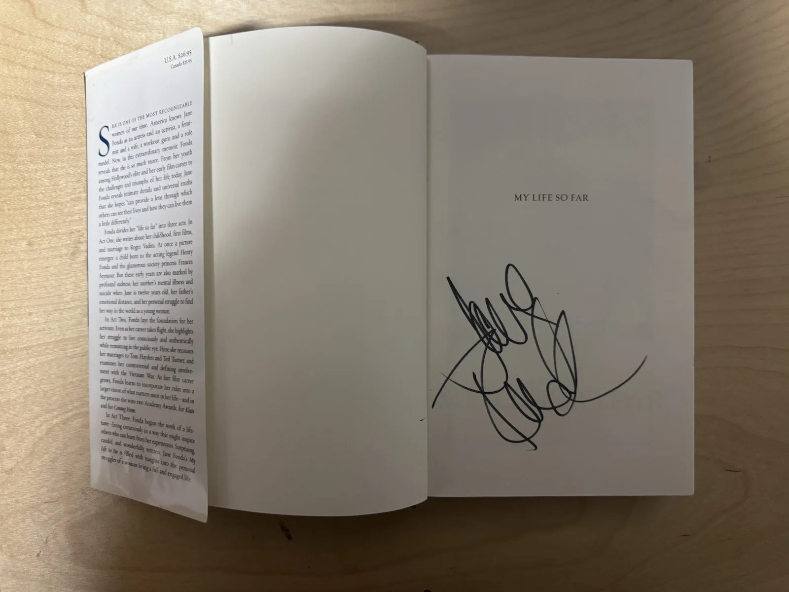 Jane Fonda MY LIFE SO FAR Memoir - 2005 hat cover signed in person, изображение 2