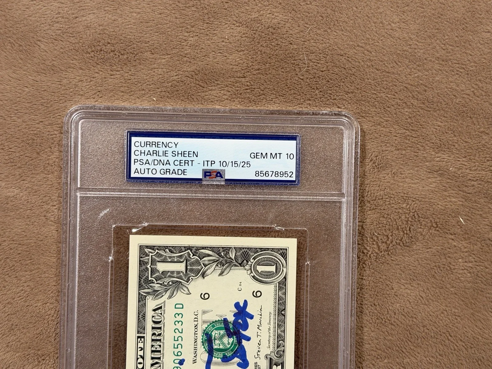Charlie Sheen Signed Dollar Currency PSA Autograph Gem Mint 10 Bud Fox Wall Insc, изображение 3