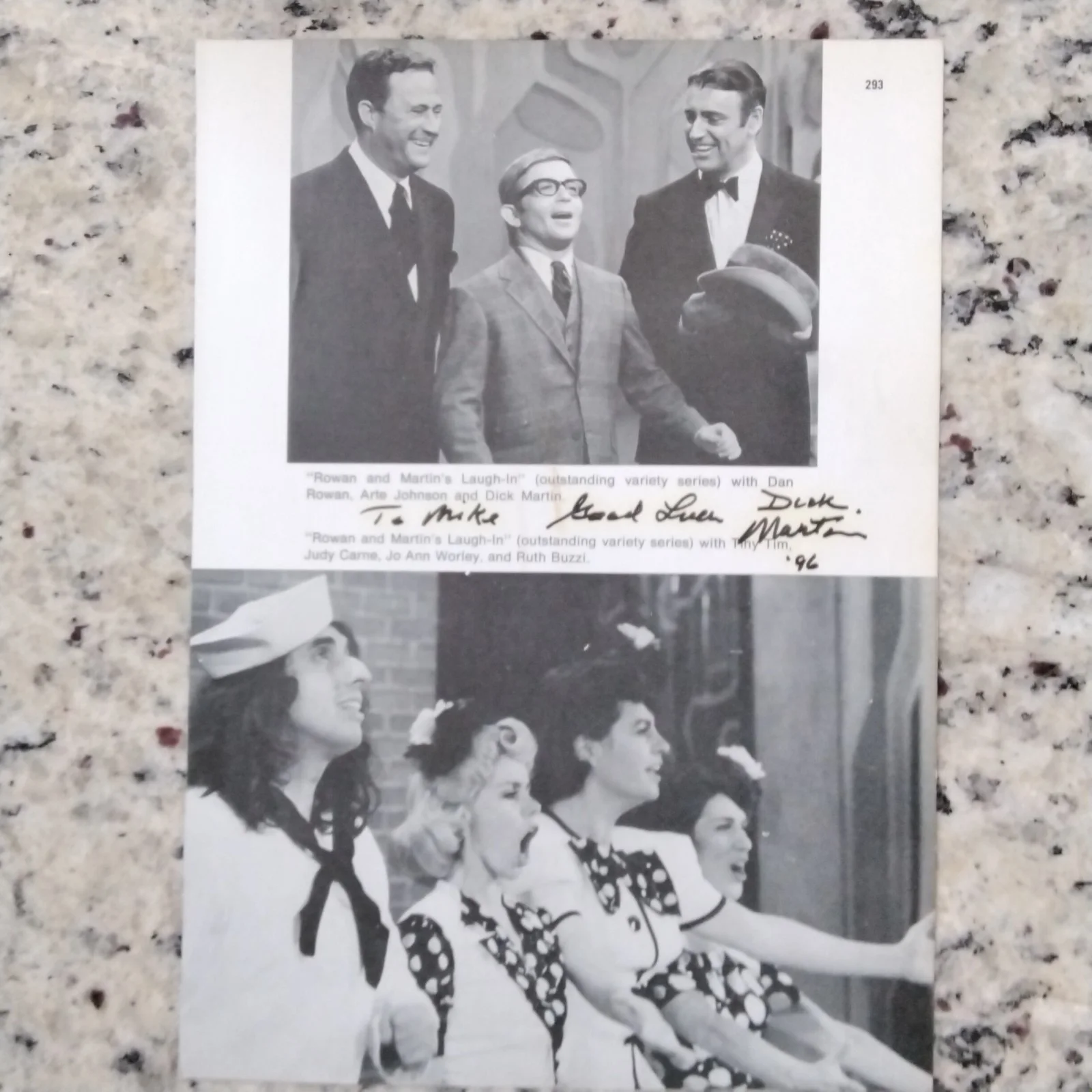 Dick Martin SIGNED 1996 Book Page TV Actor Dan Rowan Laugh-In I Love Lucy Comedy, image 2
