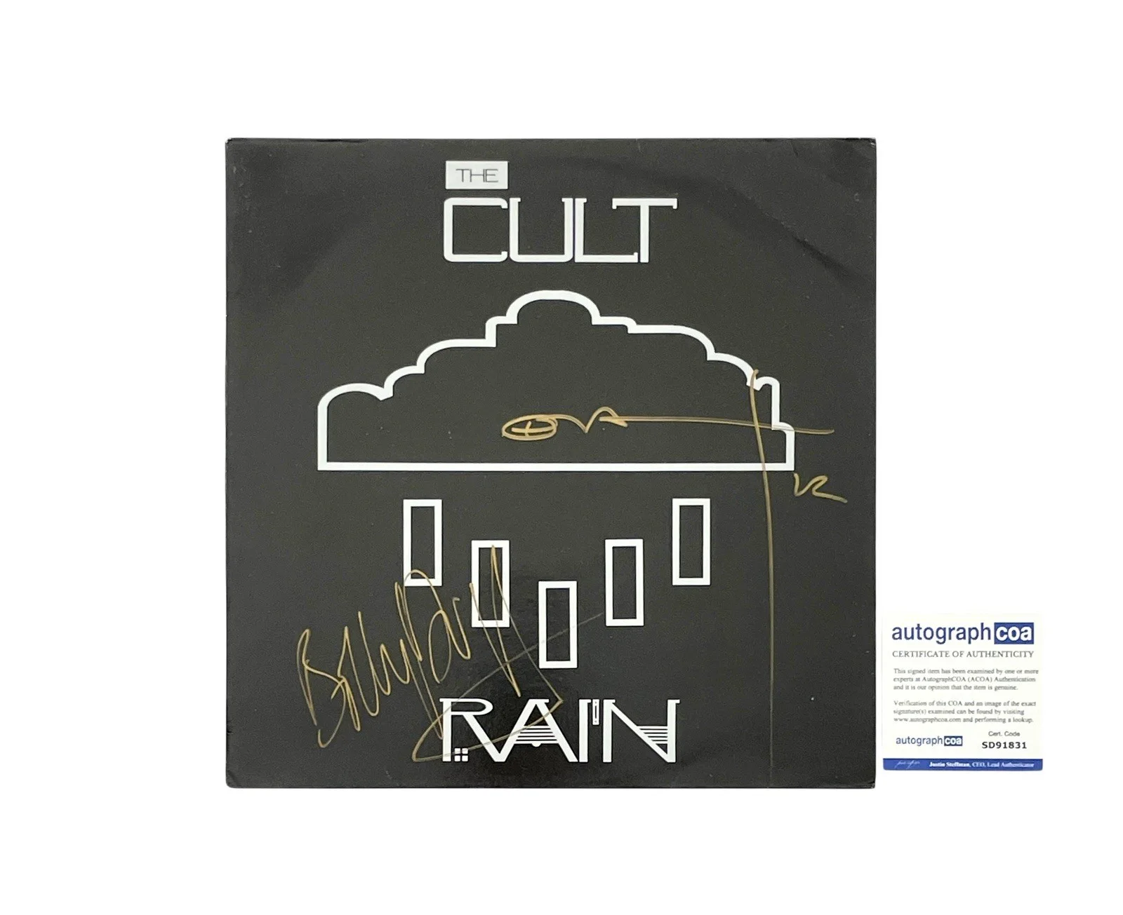 The Cult Autographed Signed Rain 12” Vinyl Record Ian Astbury & Billy Duffy ACOA, image 3