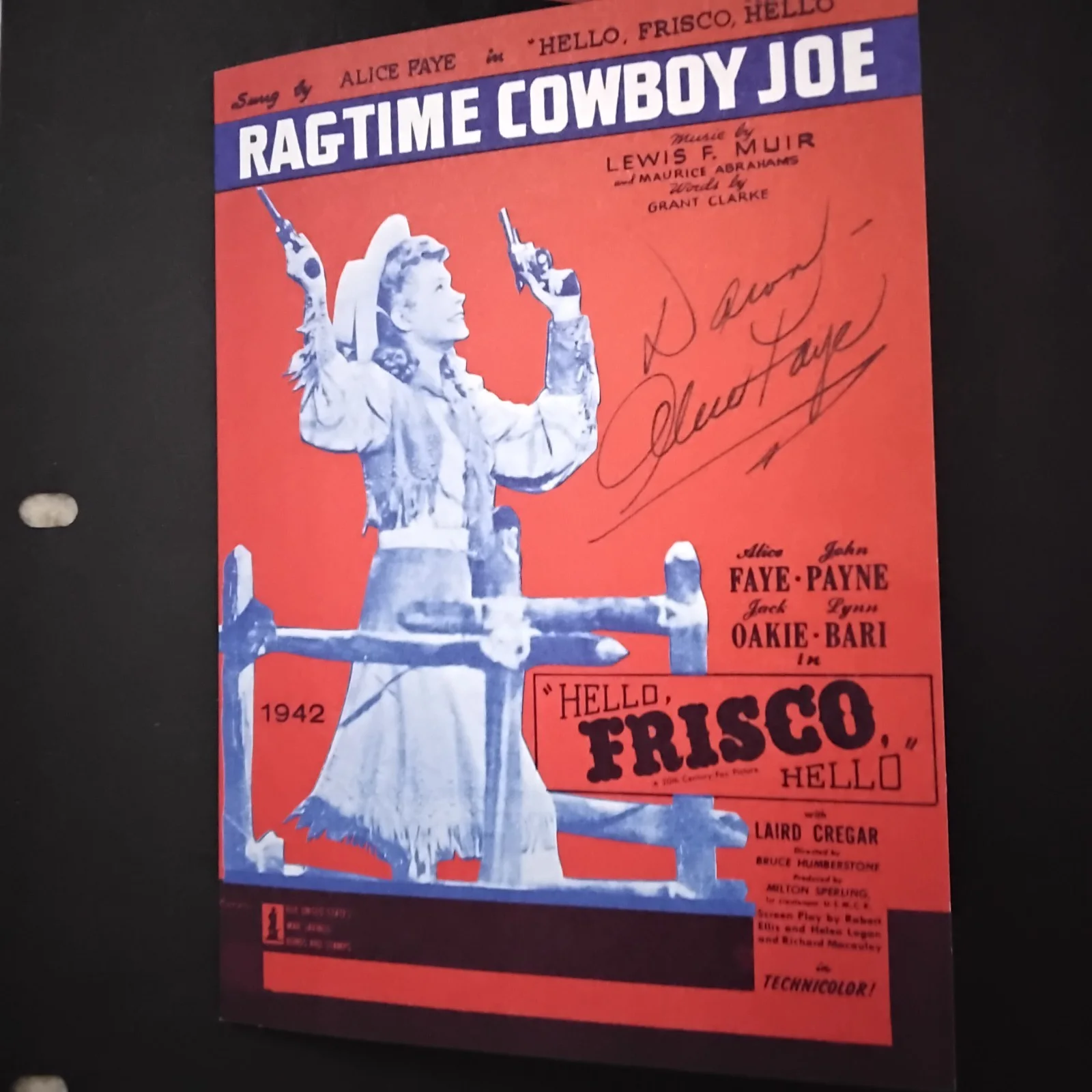Alice Faye SIGNED Card 30s Film Actress Fallen Angel Gangs All Here Hello Frisco, изображение 5