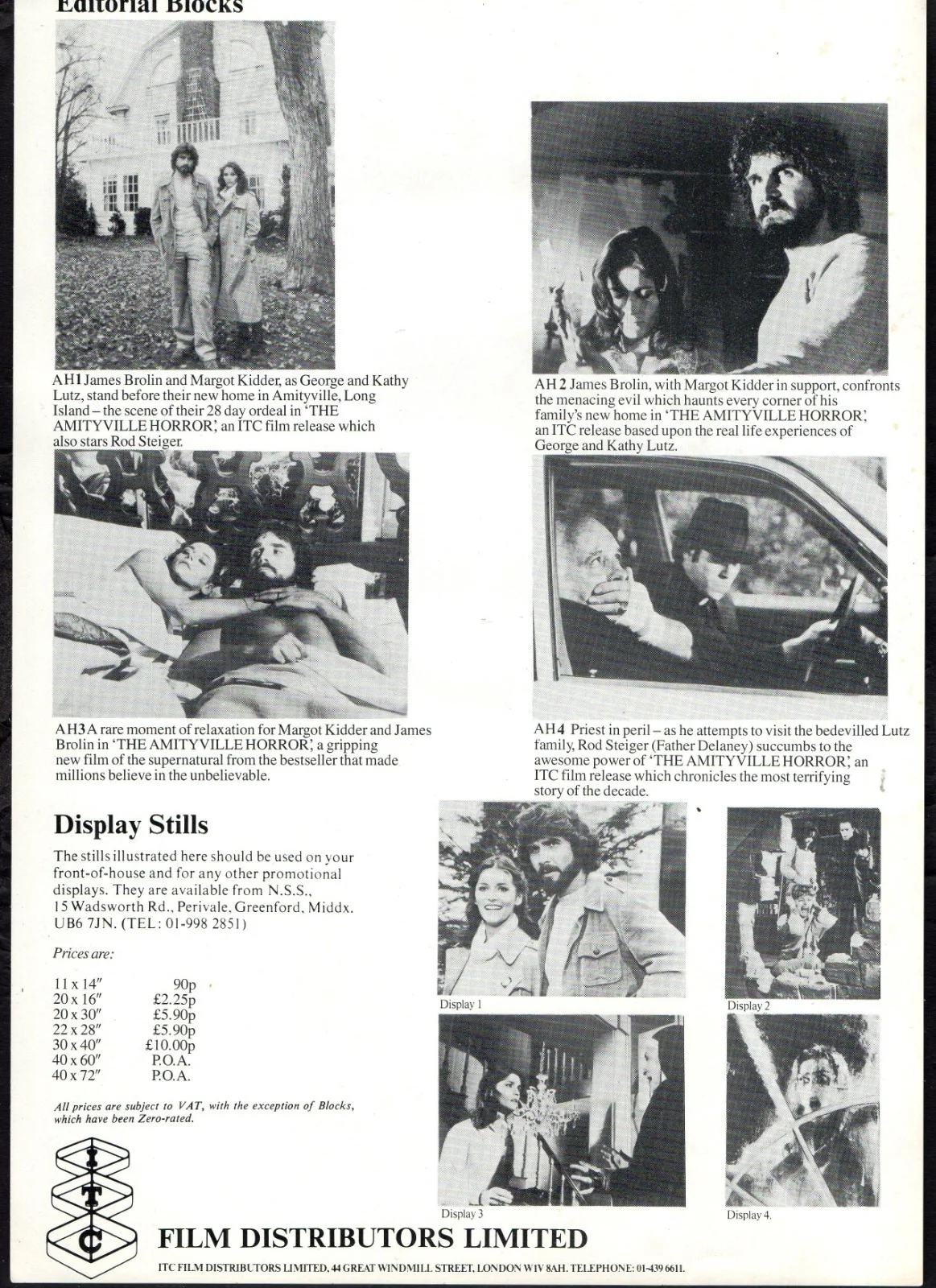 AMITYVILLE HORROR 1979 James Brolin, Margot Kidder, Rod Steiger PRESS SHEET, image 2