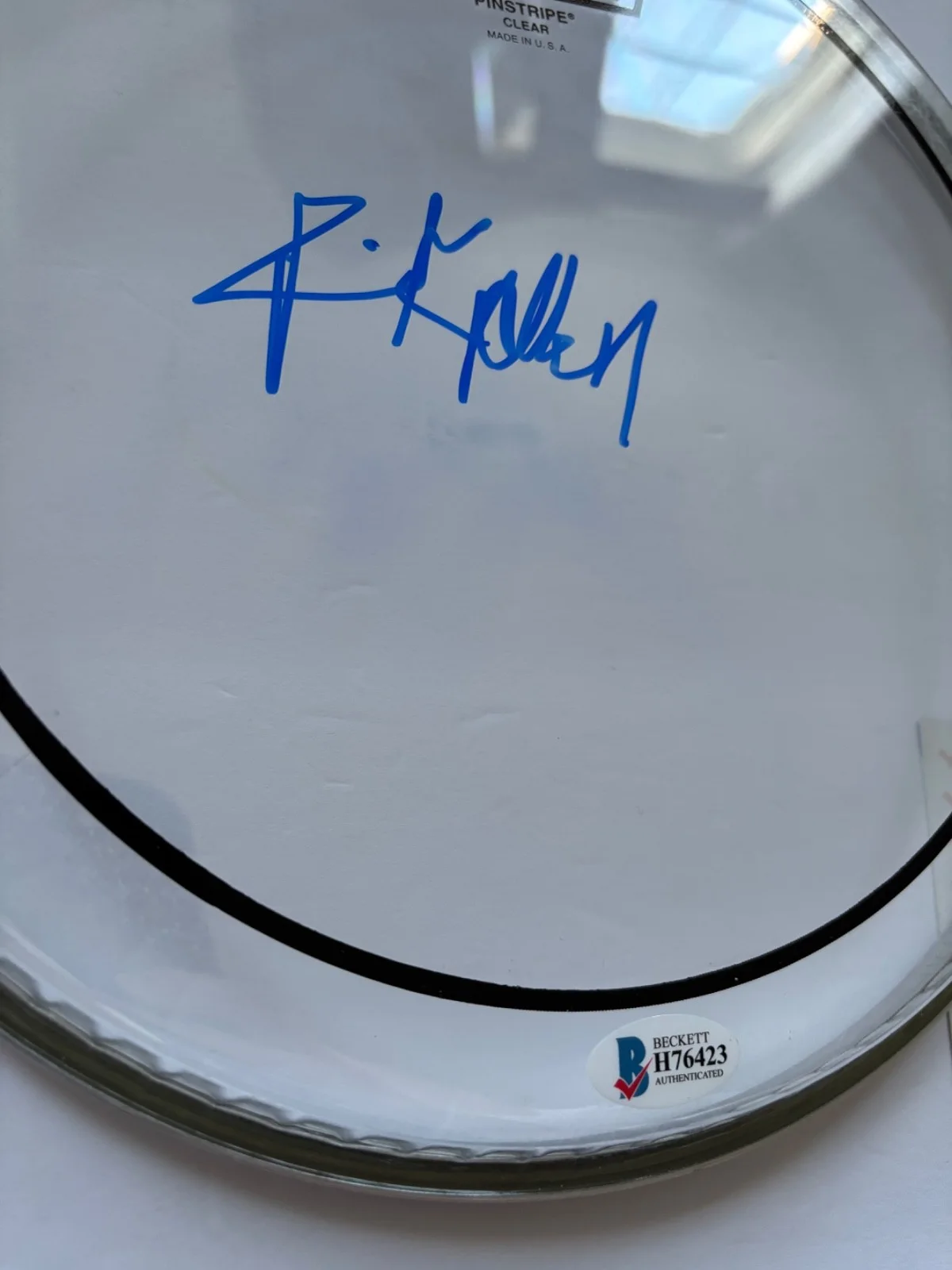 RICK ALLEN SIGNED 10" INCH CLEAR DRUMHEAD DRUM HEAD DEF LEPPARD DRUMMER ROCK BAS, image 3