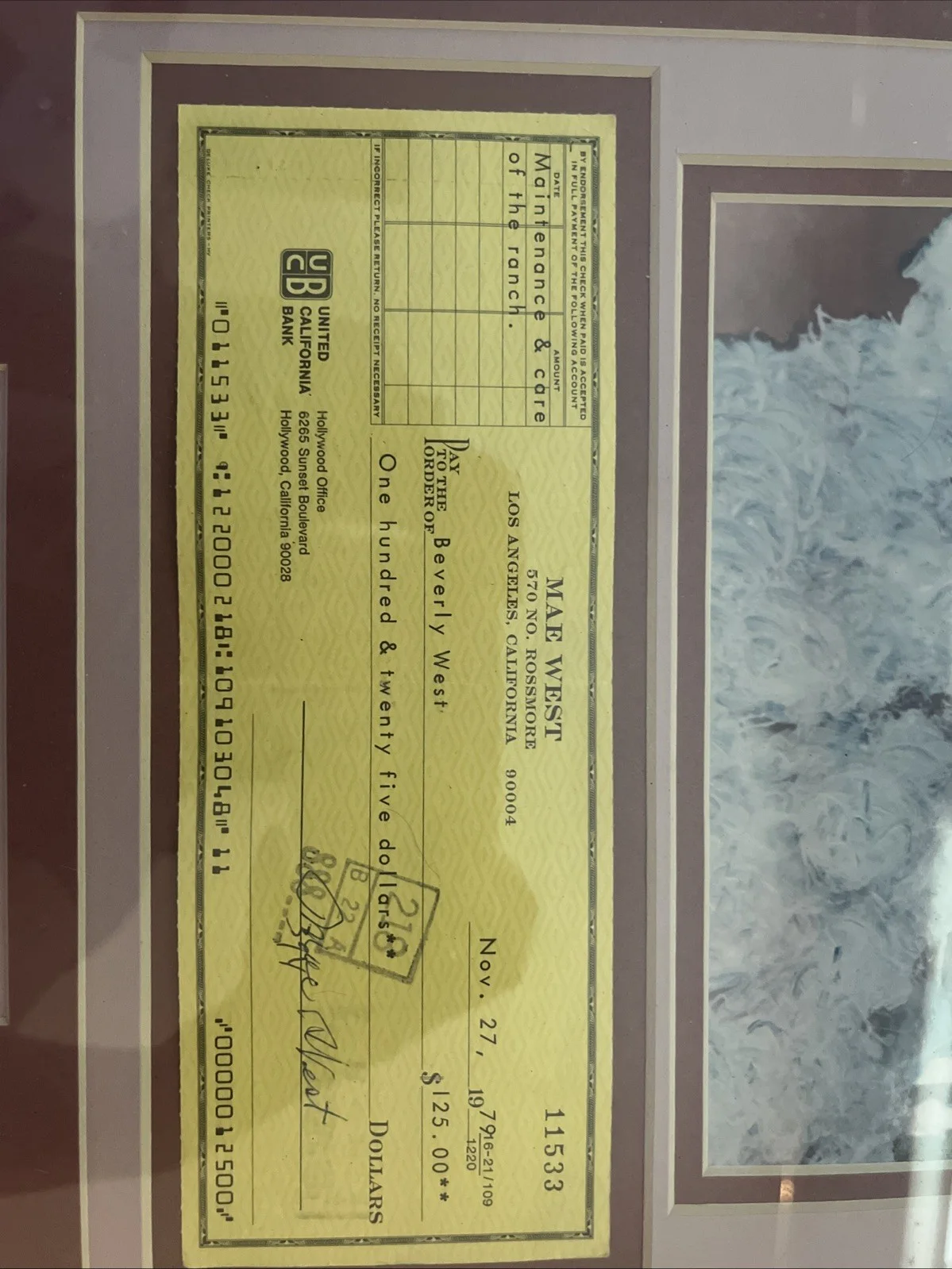 Mae West Signed Check With Photo And Seal Of Authenticity, image 3