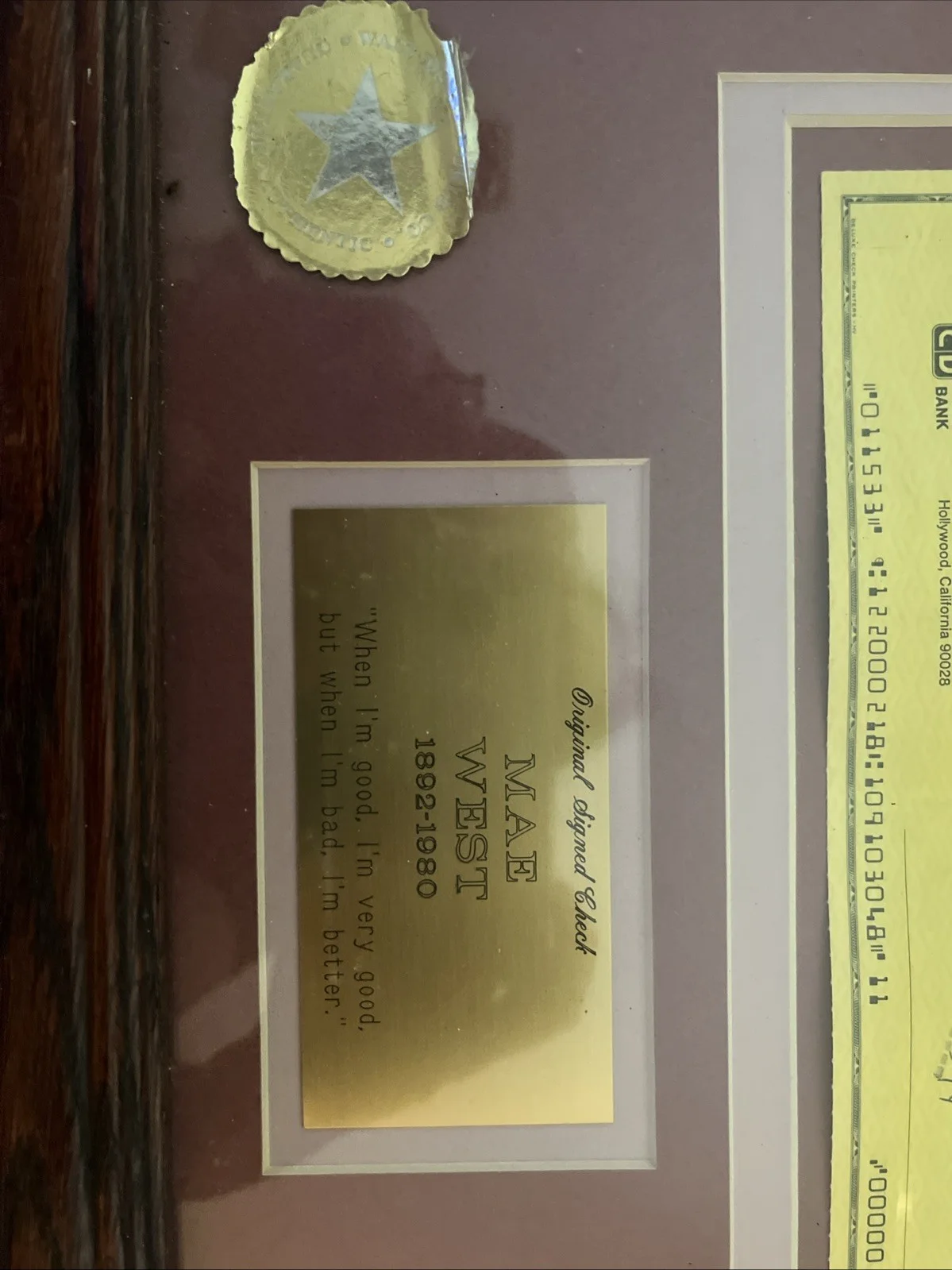Mae West Signed Check With Photo And Seal Of Authenticity, image 4