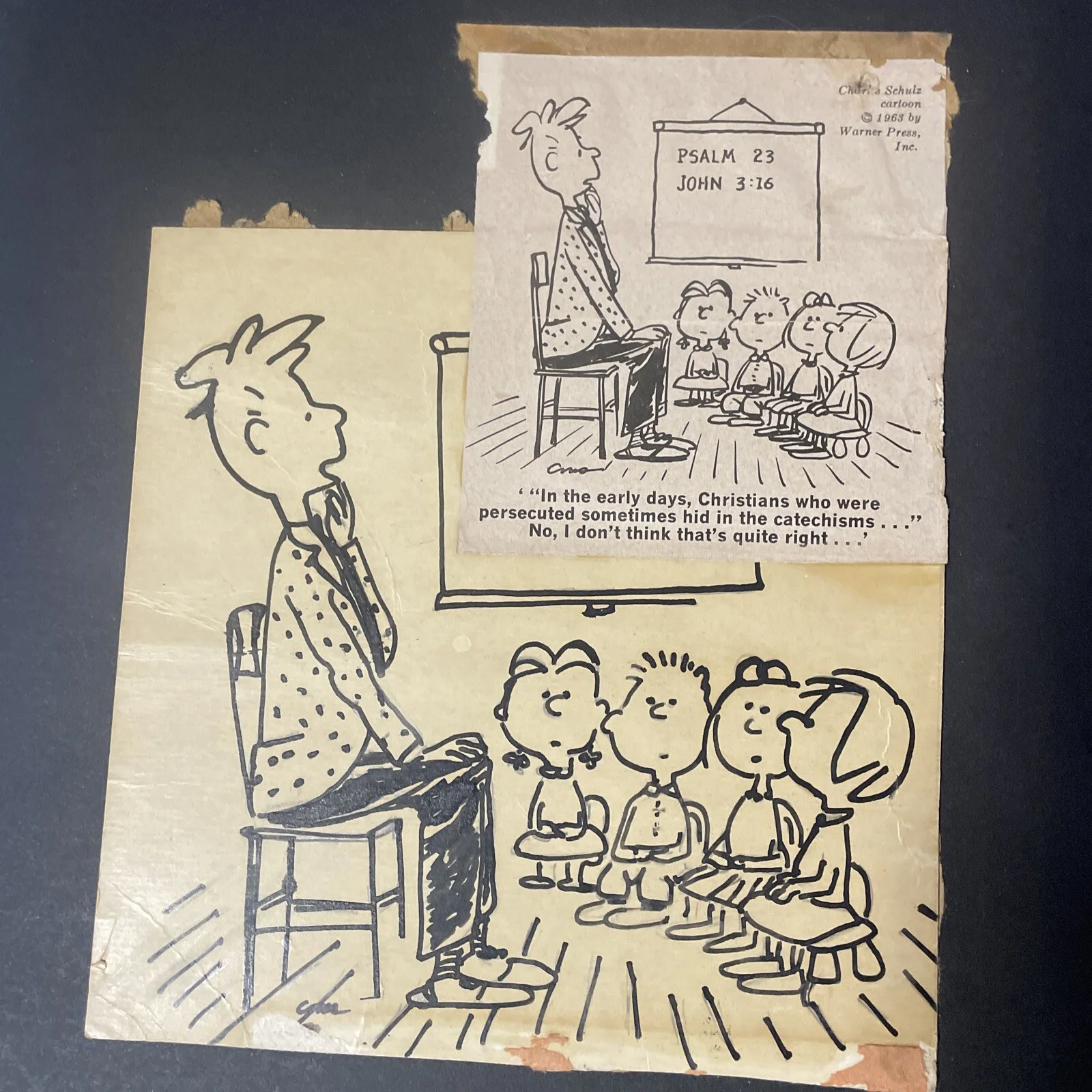 Charles Schulz — CHARLES SCHULZ autograph ILLUSTRATION ARTpeanuts Comic Strip Animation 1968 MT, image 4