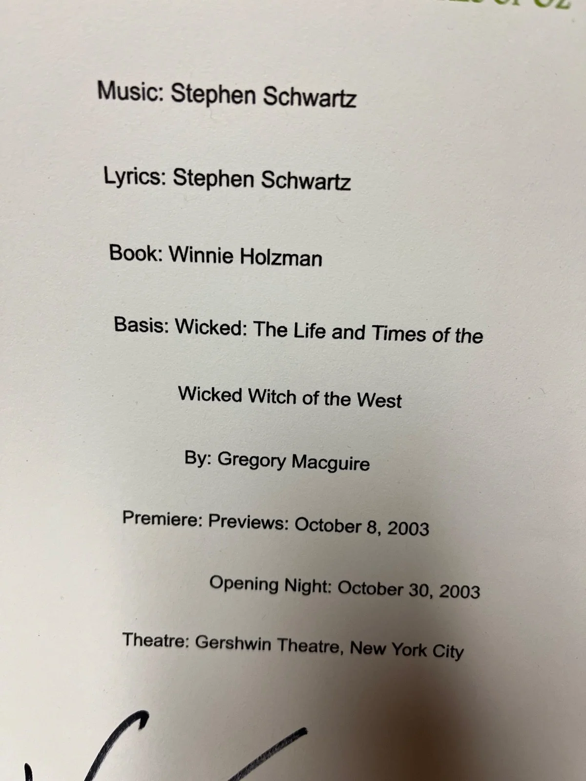 Kristen Chenoweth — Kristen Chenoweth Signed Autographed Wicked Broadway Theatre Play Sheet Rare, image 3