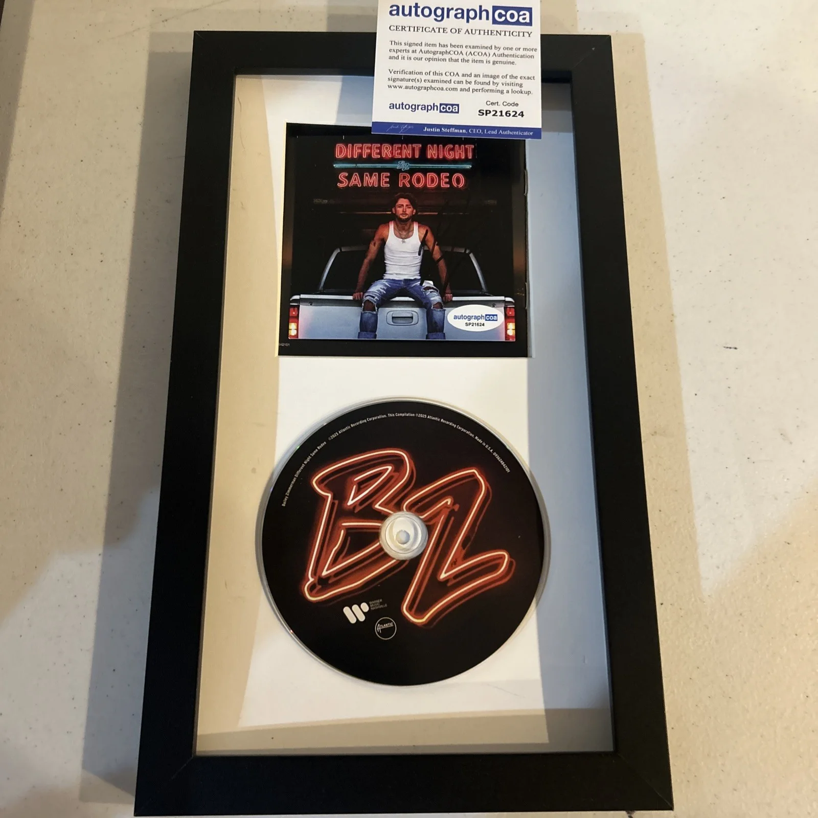 BAILEY ZIMMERMAN SIGNED AUTOGRAPH FRAMED CD ACOA DIFFERENT NIGHT SAME RODEO, image 2